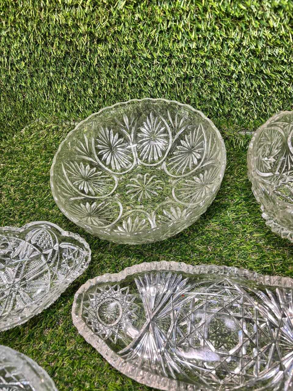 Vintage Pressed Clear Glass Lot 10 Pc Bowls Trays Bud Vases Serving Dishes