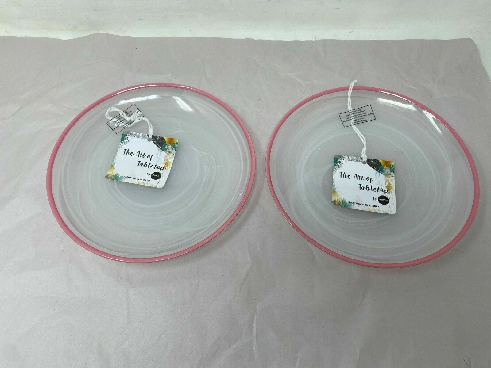 Ardamcam Pink & White 8in Glass Dessert Plate set of 2 AA02B01037
