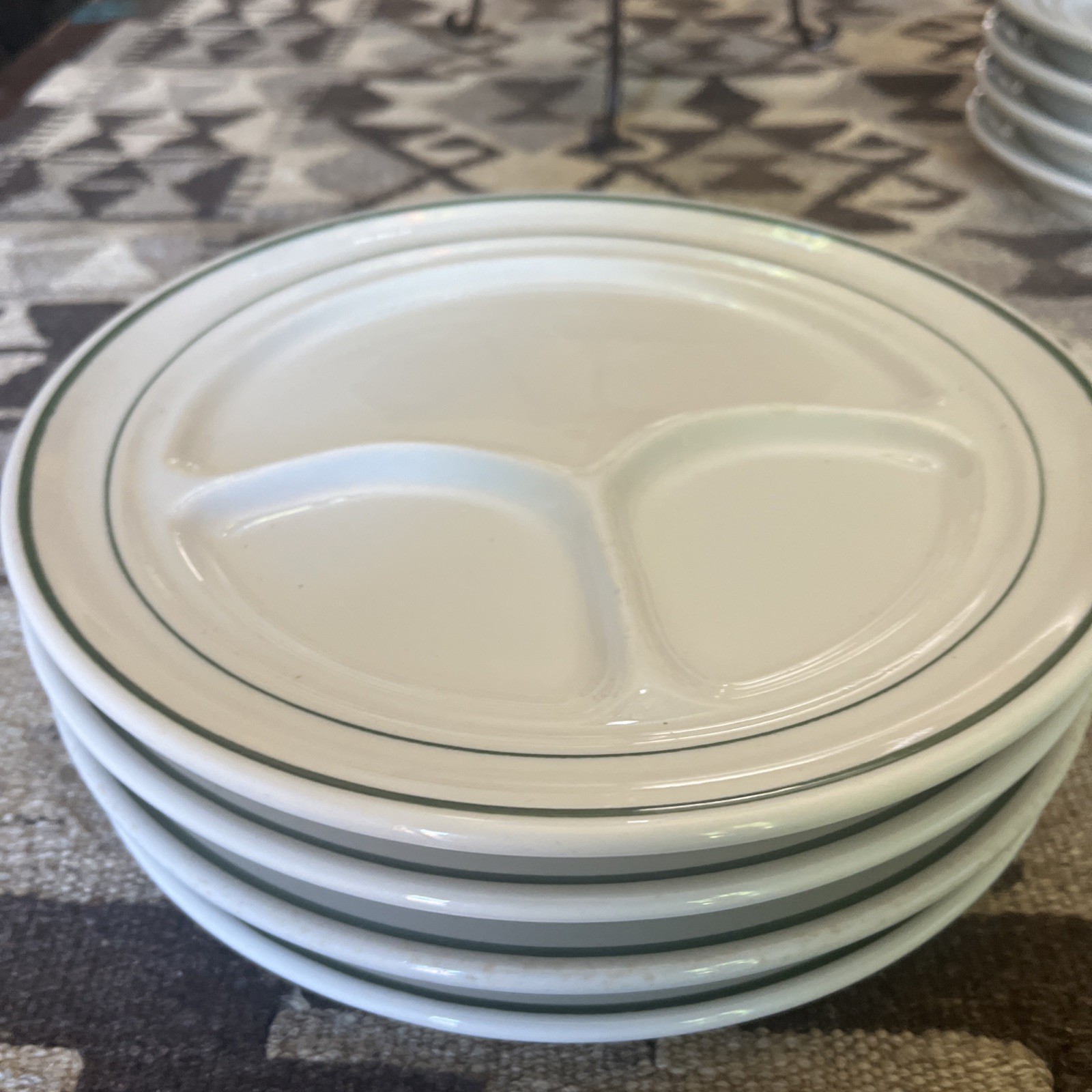 50’s 4 Buffalo China Divided Dinner Plates Restaurant ware Green Stripe L-12