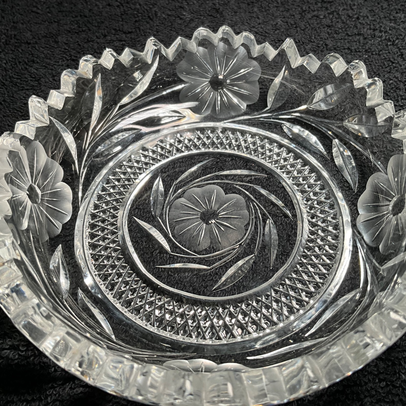 Vintage American Brilliant Period Deep Cut Crystal Sawtooth Bowl 5″ Brilliant