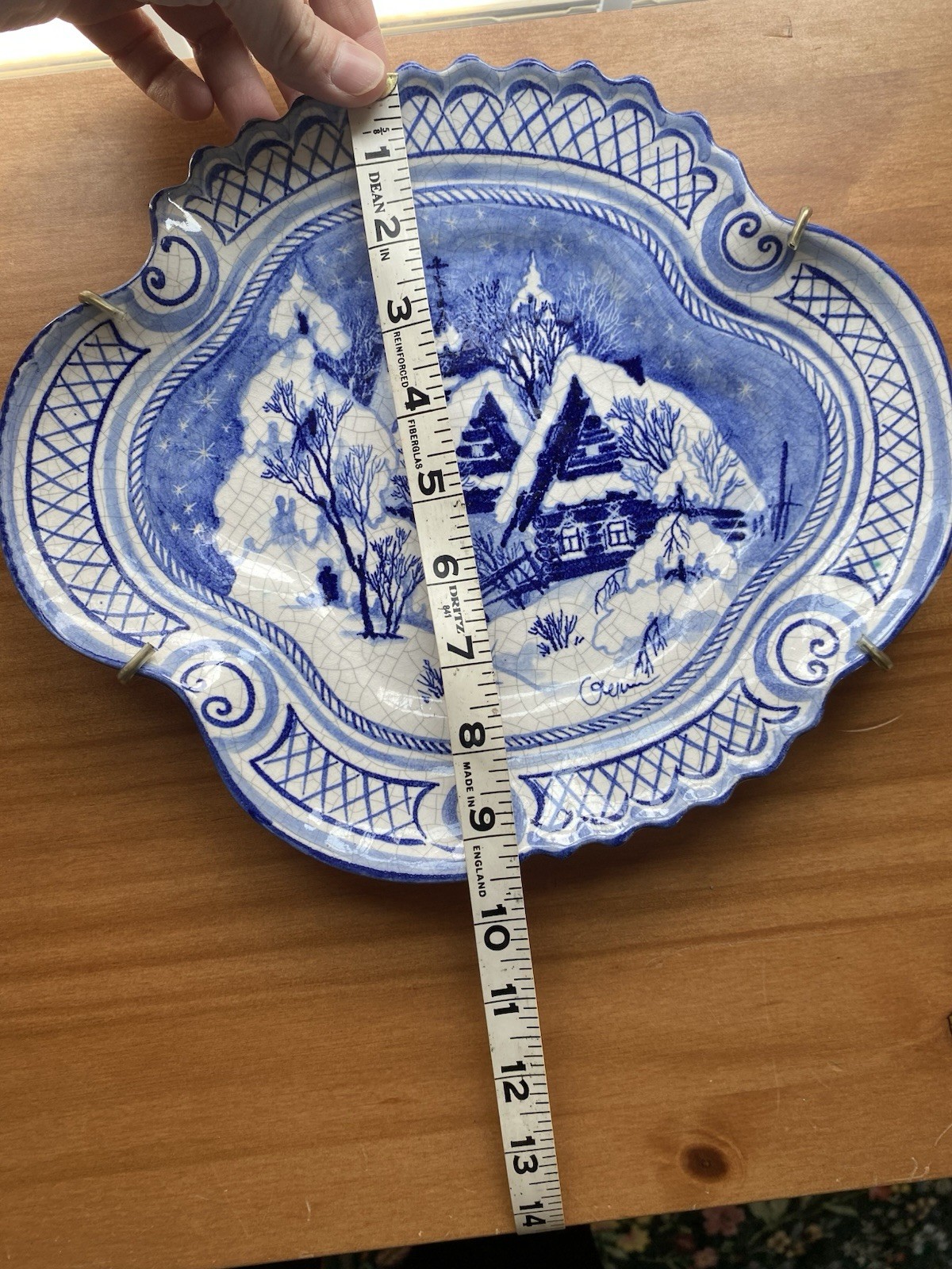 Vintage Blue & White Crackle Glaze Winter Village Decorative Wall Plate |