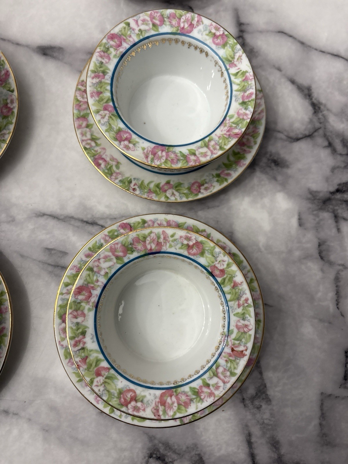 Antique IMPERIAL CHINA AUSTRIA Pink Rose Ramekin & Underplate Set 12 Piece Set