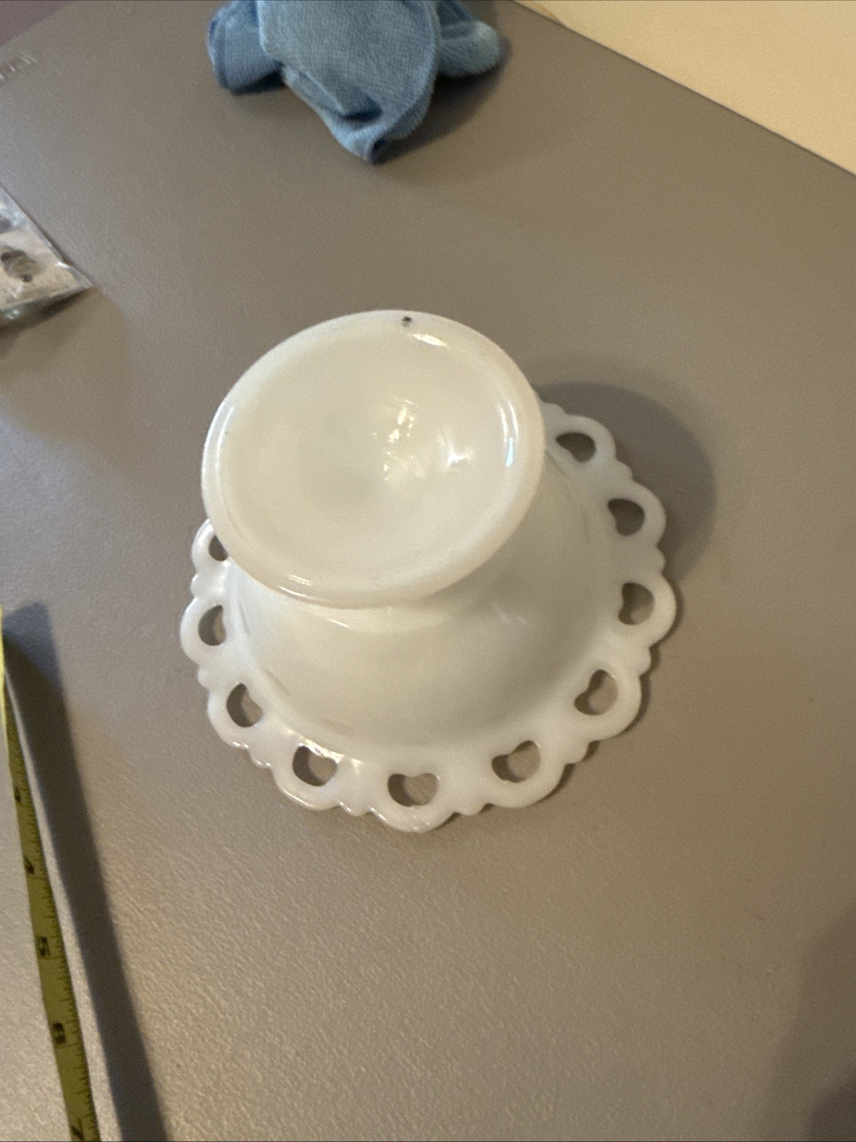 Vintage Anchor Hocking LACE EDGE Milk Glass Compote Pedestal Candy Dish 7″ BOWL