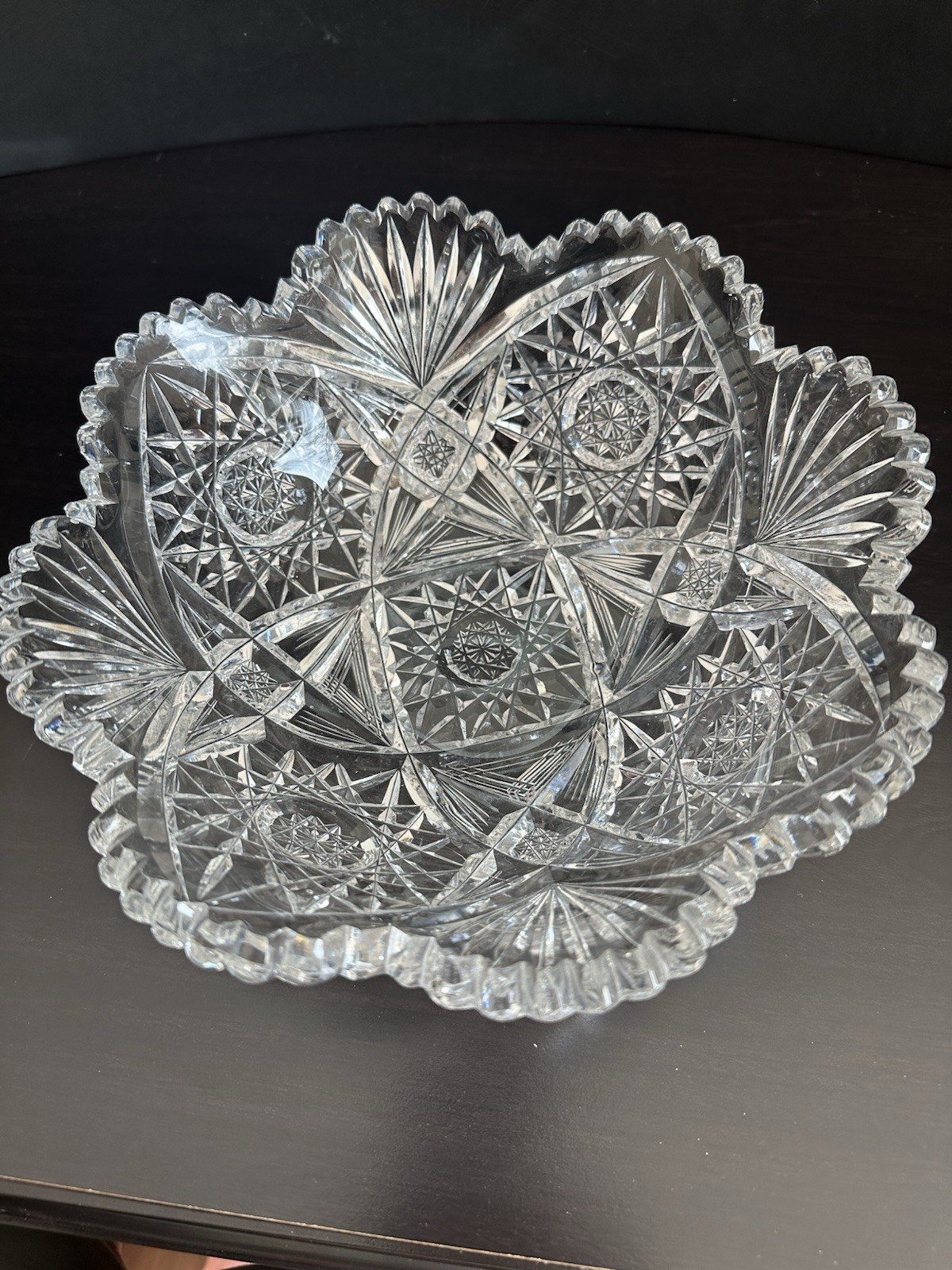 VTG American Brilliant Period (ABP) Cut Lead Crystal Glass w/Sawtooth Rim Bowl