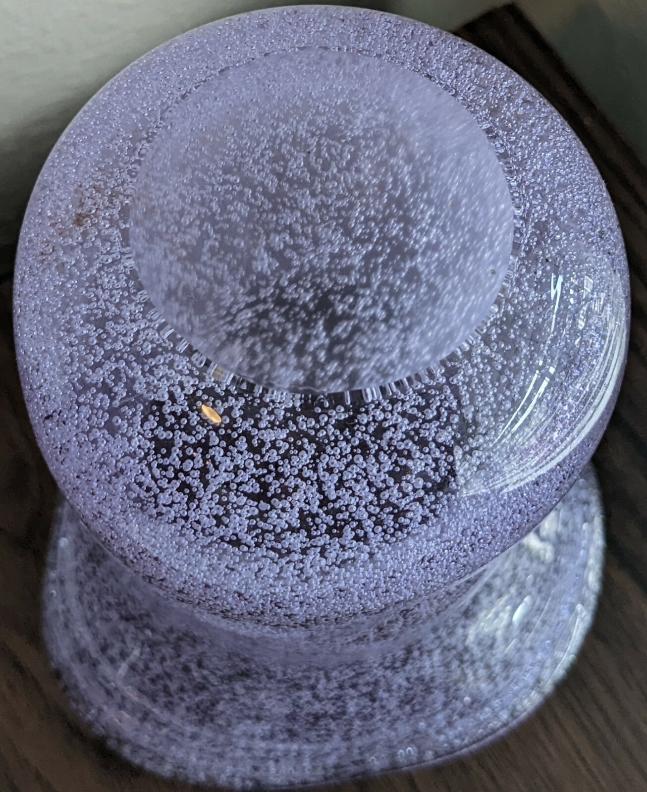 Hand Blown 5.5″” Alexandrite Bubble Glass Vase Pinched Sides Flared Threaded Rim