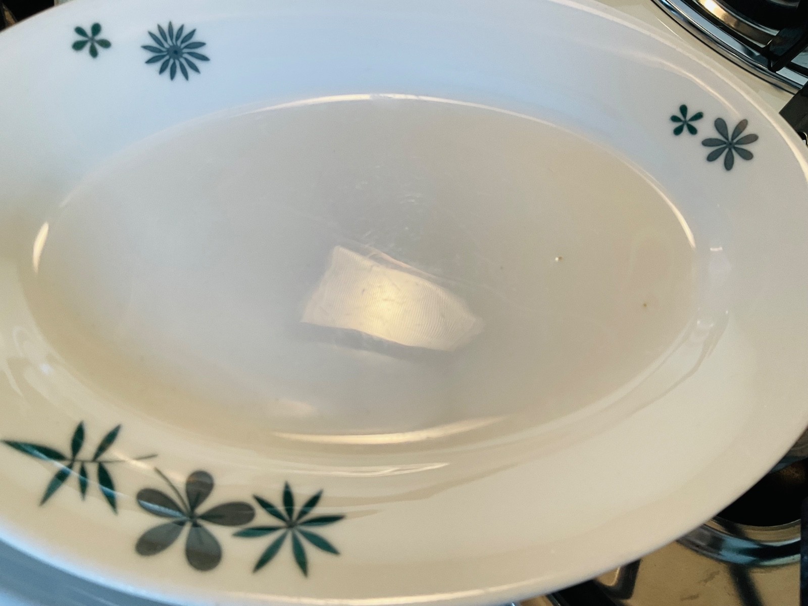 VTG HOMER LAUGHLIN BEST CHINA 4~OVAL SIDE PLATES 8x6x1 GREEN FLORAL TRM ON WHITE