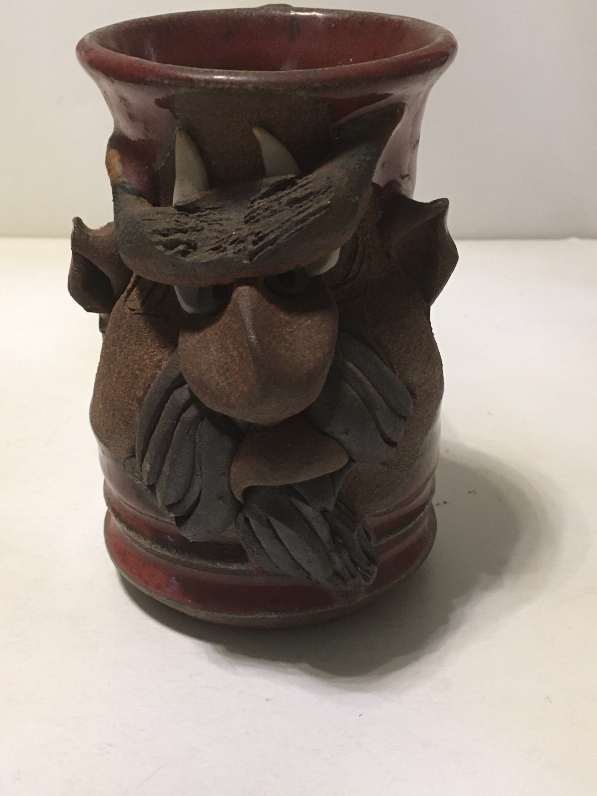 Mahon Ugly Funny Face Angry Devil Mug Signed Vtg Pottery Stoneware Moustache