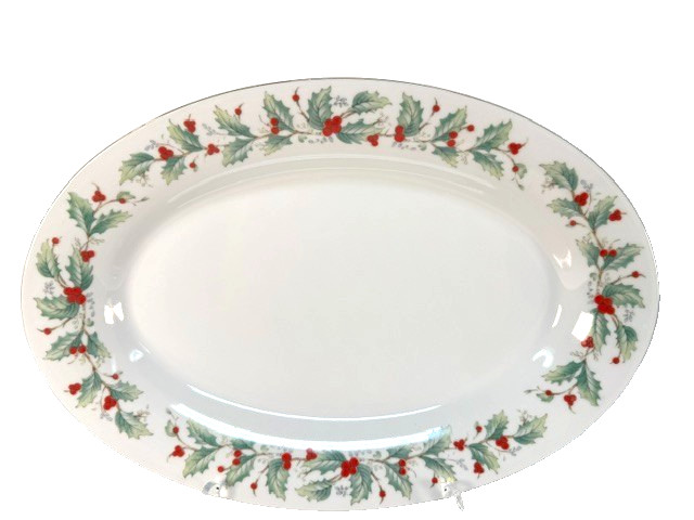 82pc China Pearl NOEL Christmas Dinnerware Set Service for 16 Muted Black Stamp