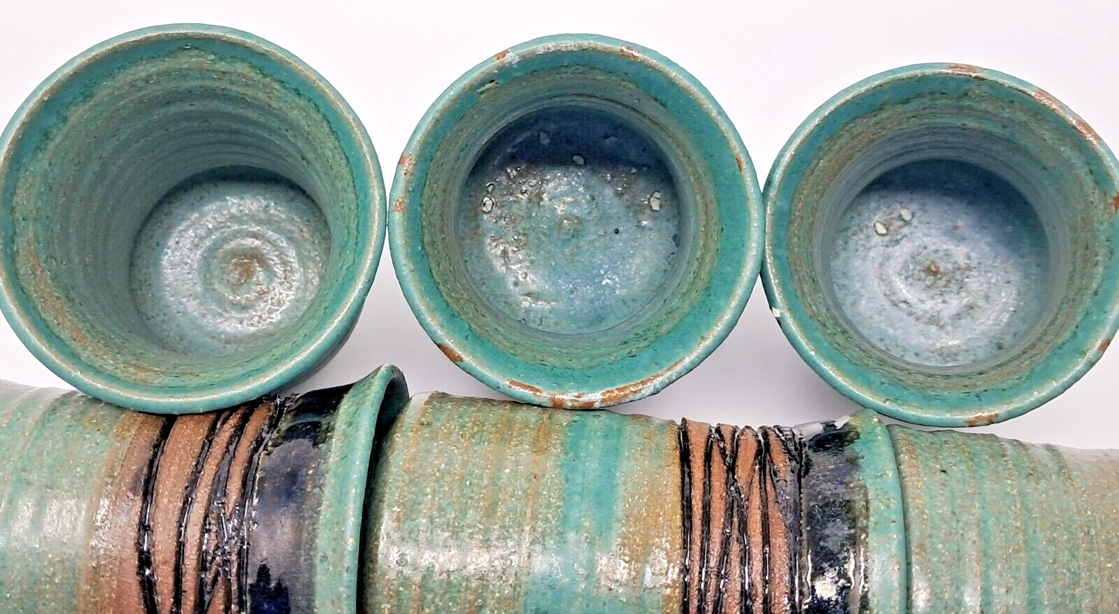 Stoneware Art Pottery Cups 8-9 fl oz Set of 6 turquoise glaze 4″ tall unique
