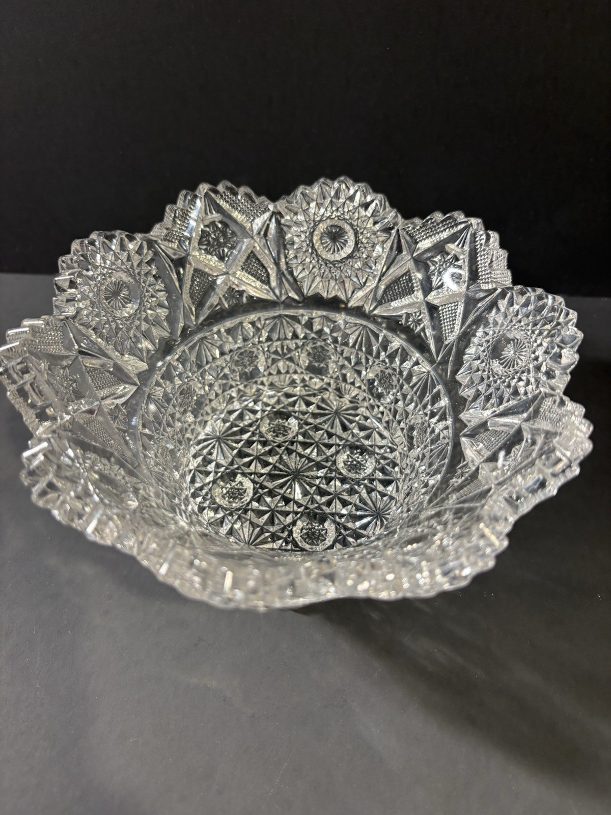 Antique American Brilliant Period Cut Glass Bowl Crystal Hobstar Sawtooth 6”