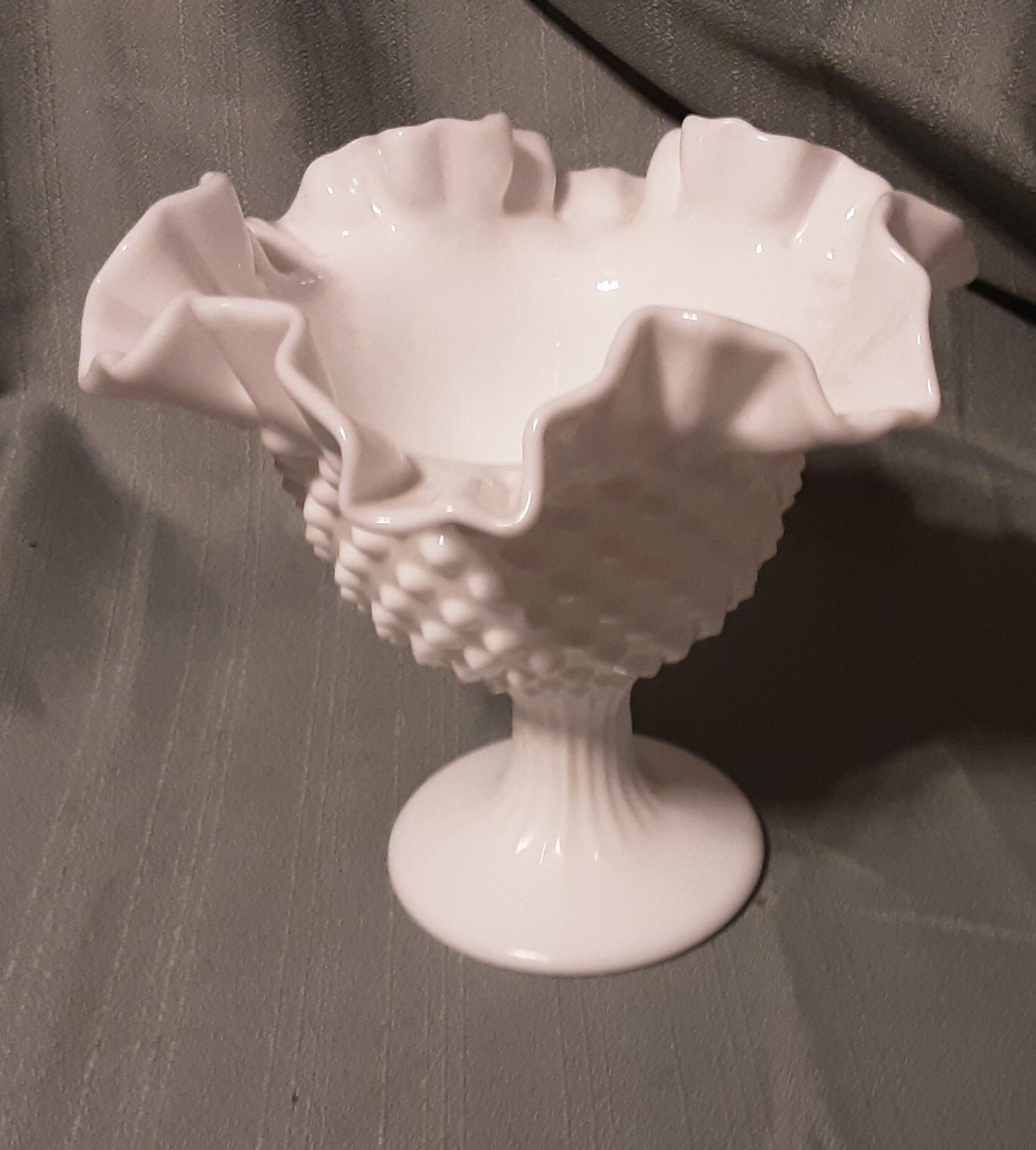 Vintage Fenton? Hobnail Milk Glass Depression Glass Crimped Compote/candy Dish
