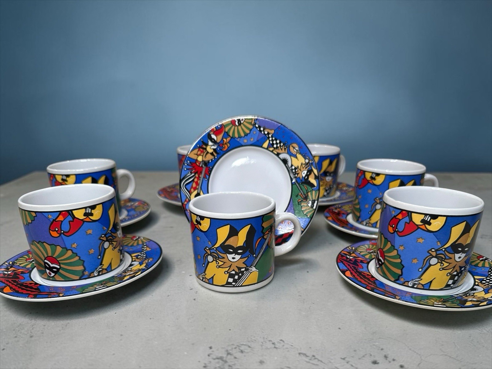 Sakura Verona 1993 Sue Zipkin Demitasse Espresso Cup Saucer Set 7 Vintage