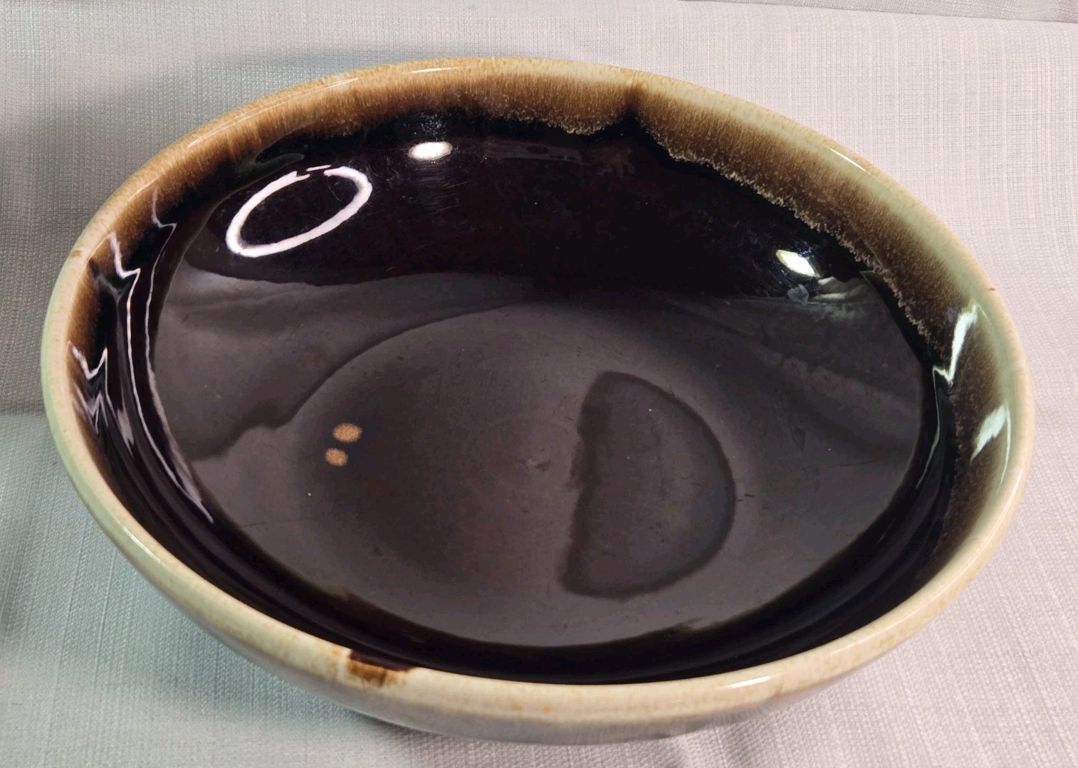Vintage Gourmet Brown Drip Bowl Serving Dish Pottery Round 9″
