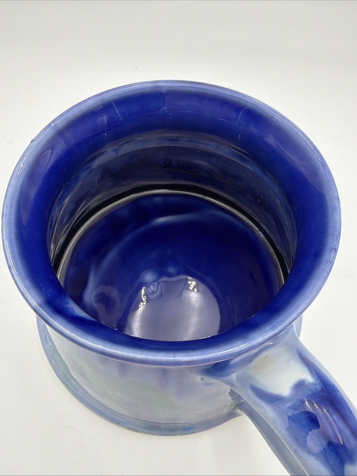 Edgecomb Potters Mug Soup Maine Studio Drip Glaze Blue & Green Tones Wide Bottom