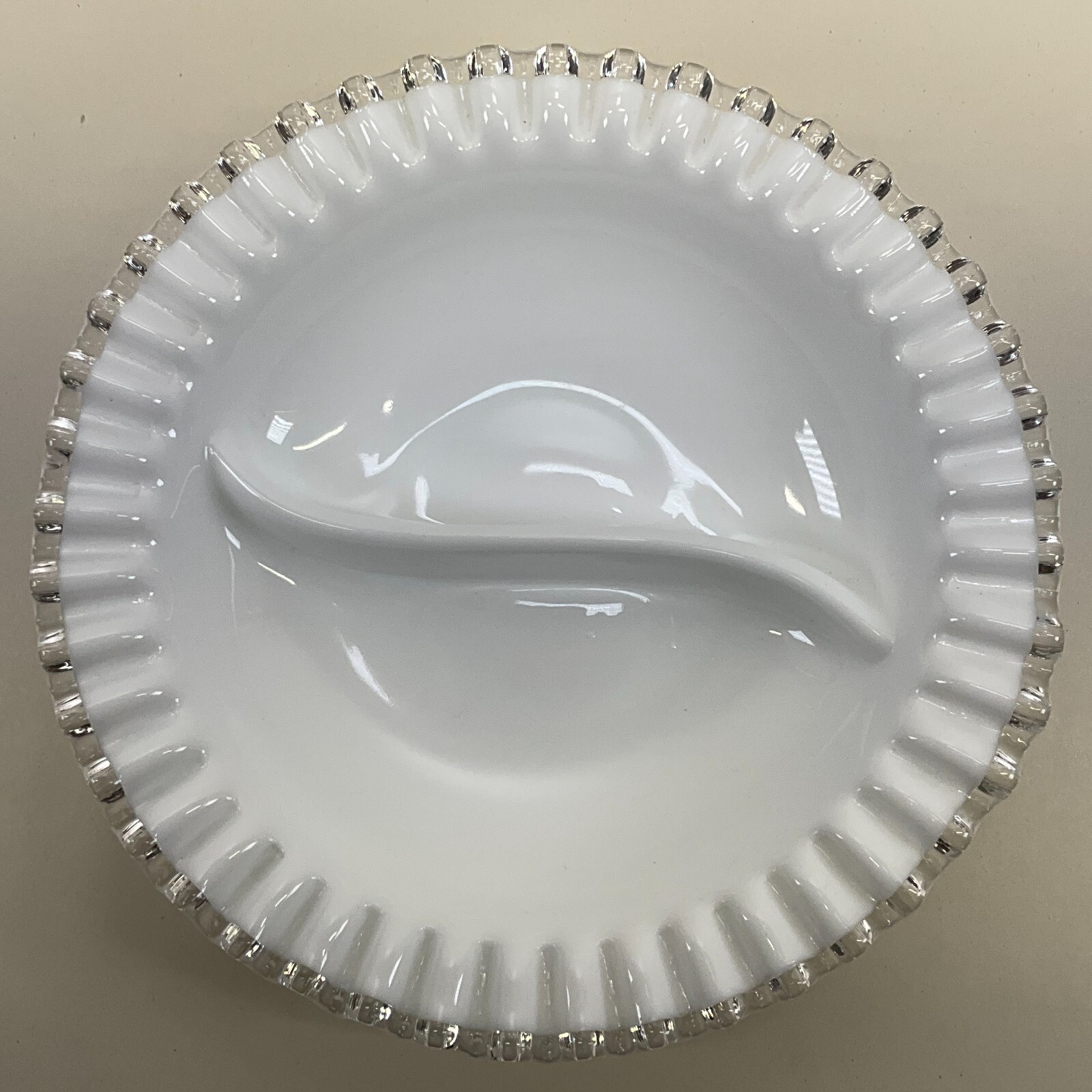 Fenton Silver Crest Divided Relish Dish Ruffled Rim Vintage 9″