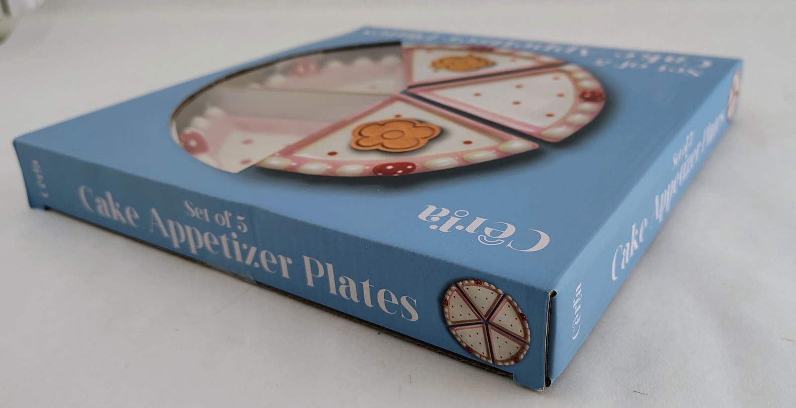 (Set Of 5) Plates Cake Slice Shaped Ceramic Cerra Pink Dessert Appetizer Party