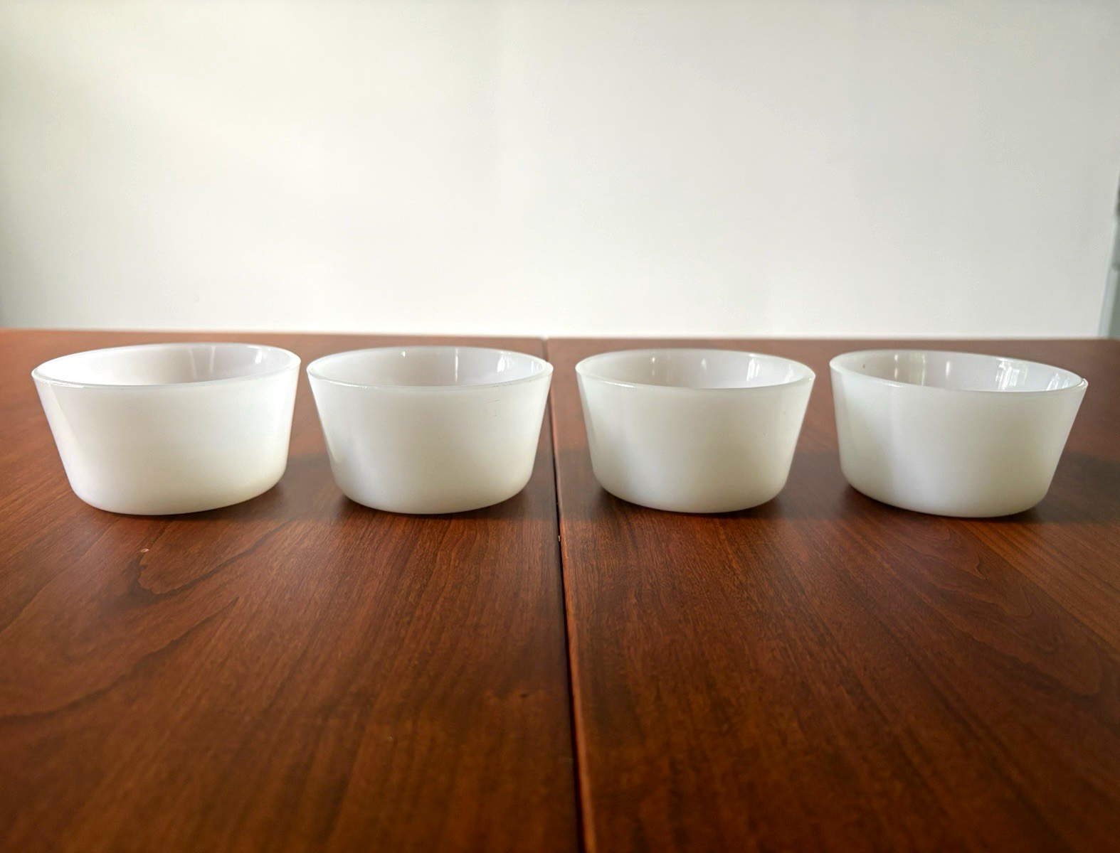 Set of 4 Vintage USA Glasbake White Milk Glass Ramekins