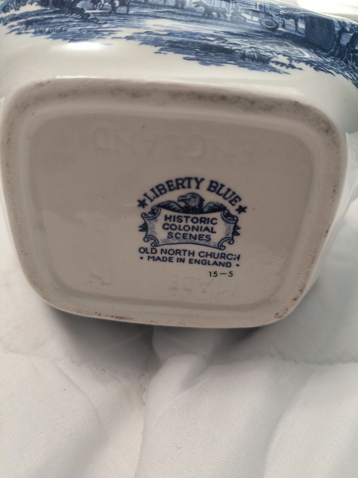 Staffordshire Liberty Blue Ironstone The Old North Church 32 oz Pitcher EUC