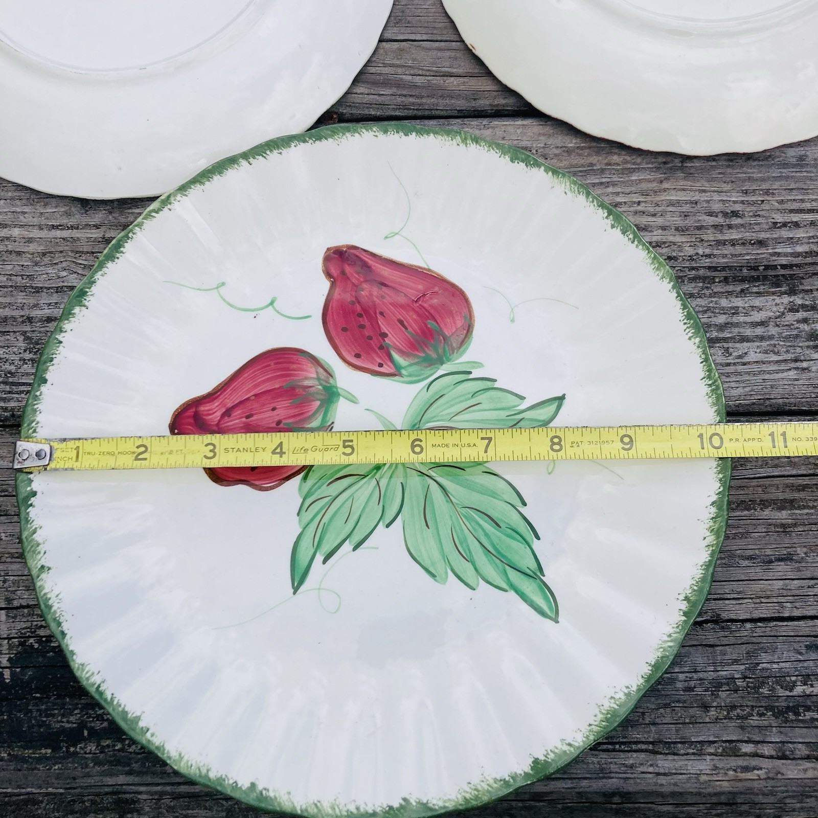 3 Blue Ridge Southern Potteries Wild Strawberry Colonial Green & Red Rim Plates