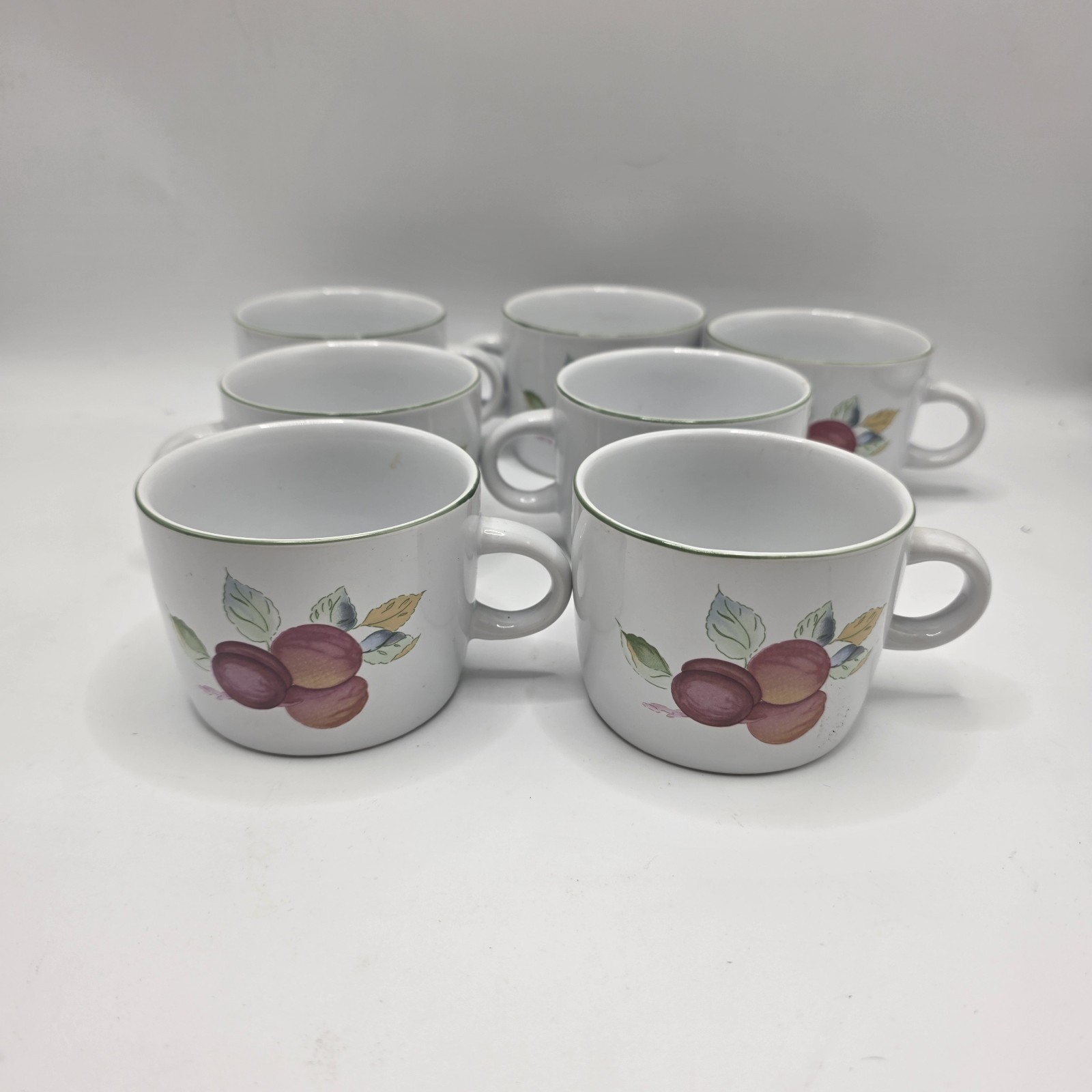 Vintage NEWCOR Garden Fresh Fruit Coffee Cups Set 7 Stoneware Farmhouse Country