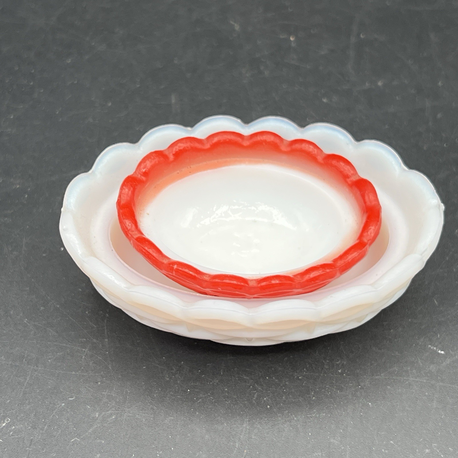 VTG Westmoreland Hen on Nest Covered Dish White Red Milk Glass Set Of 2