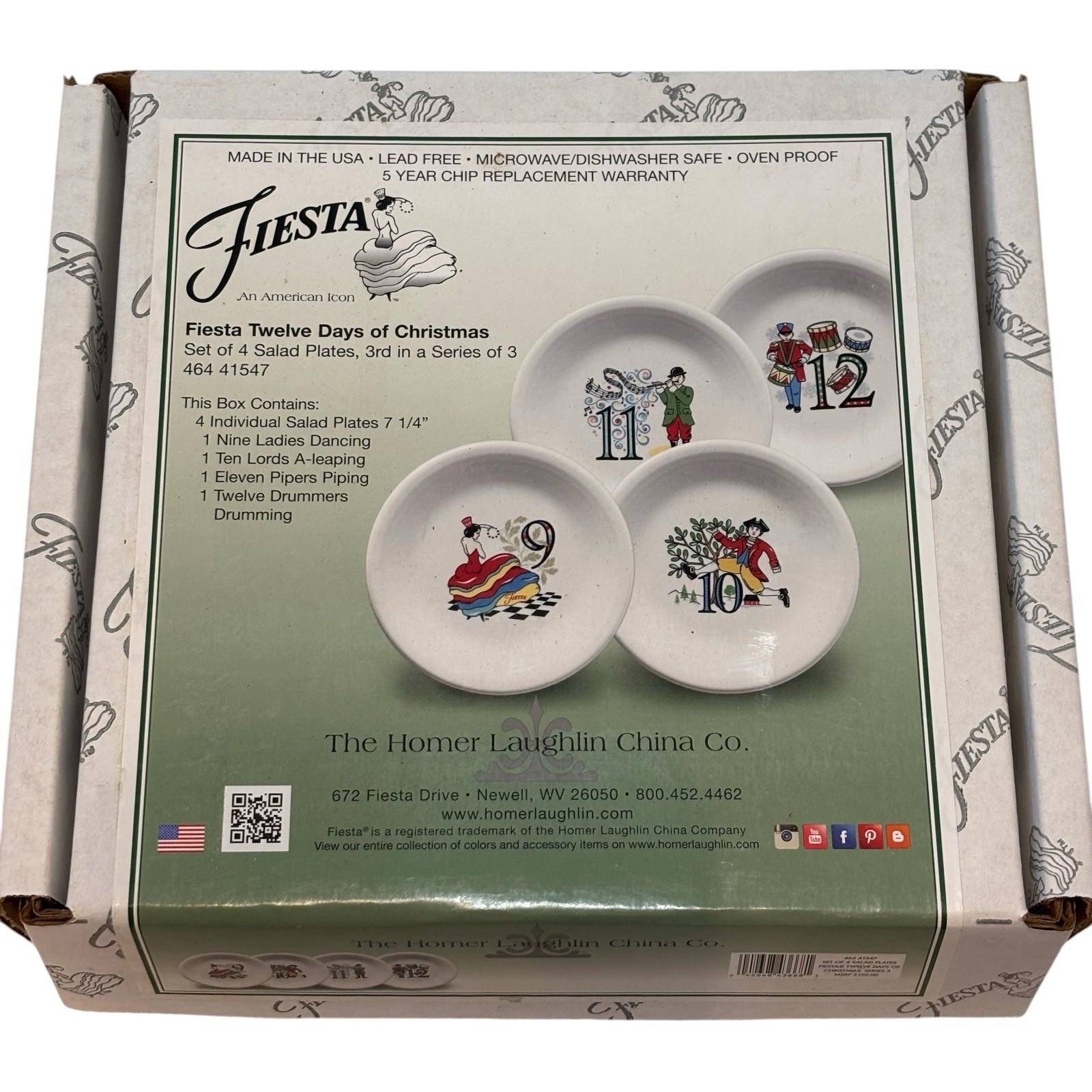 Fiesta 12 Days of Christmas Complete 12 Salad Plate Set 7.25” Homer Laughlin USA