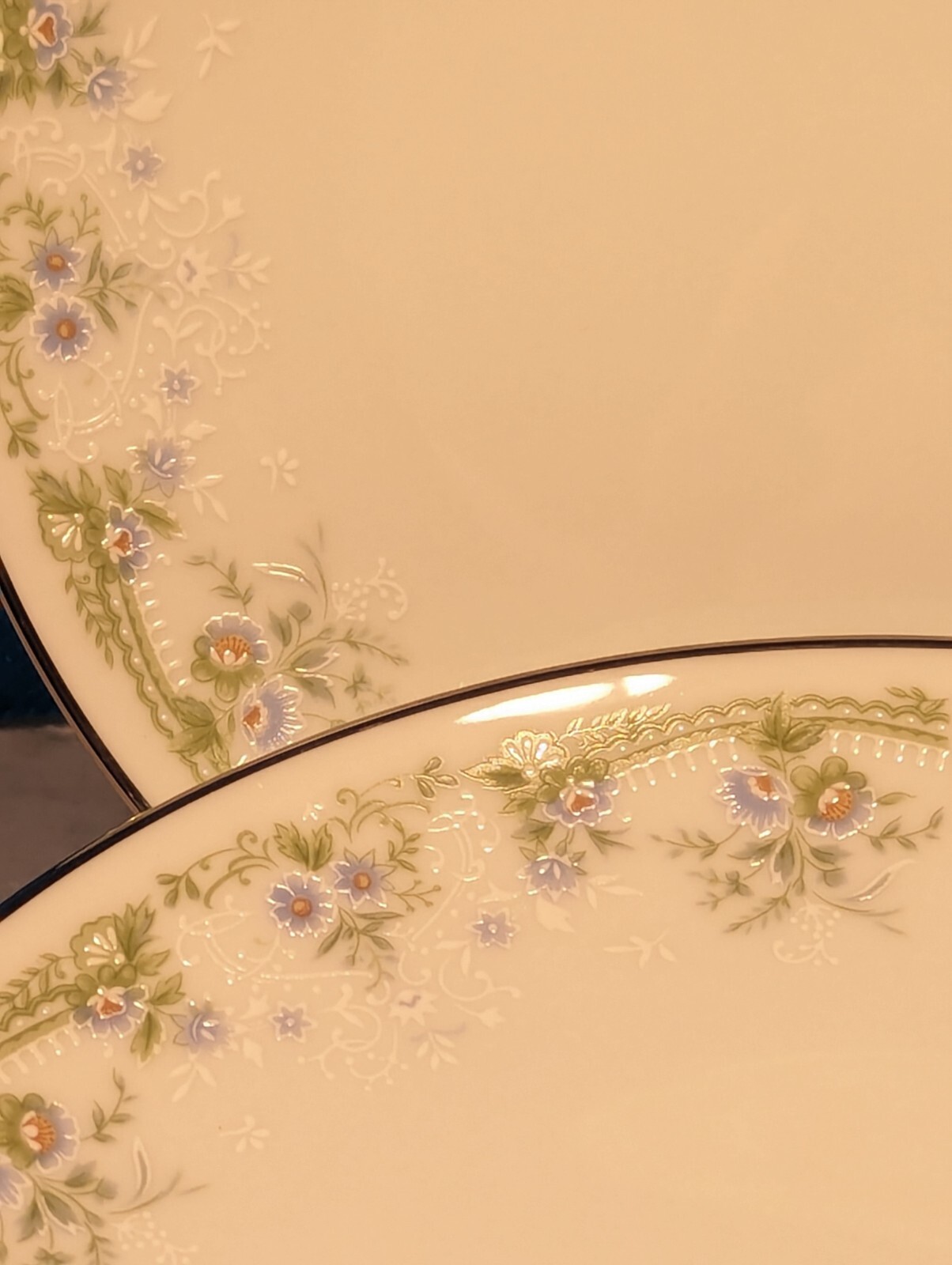 2 Bread Plates Noritake Fine Bone China Blue Green Floral Silver Trim Dee #2212