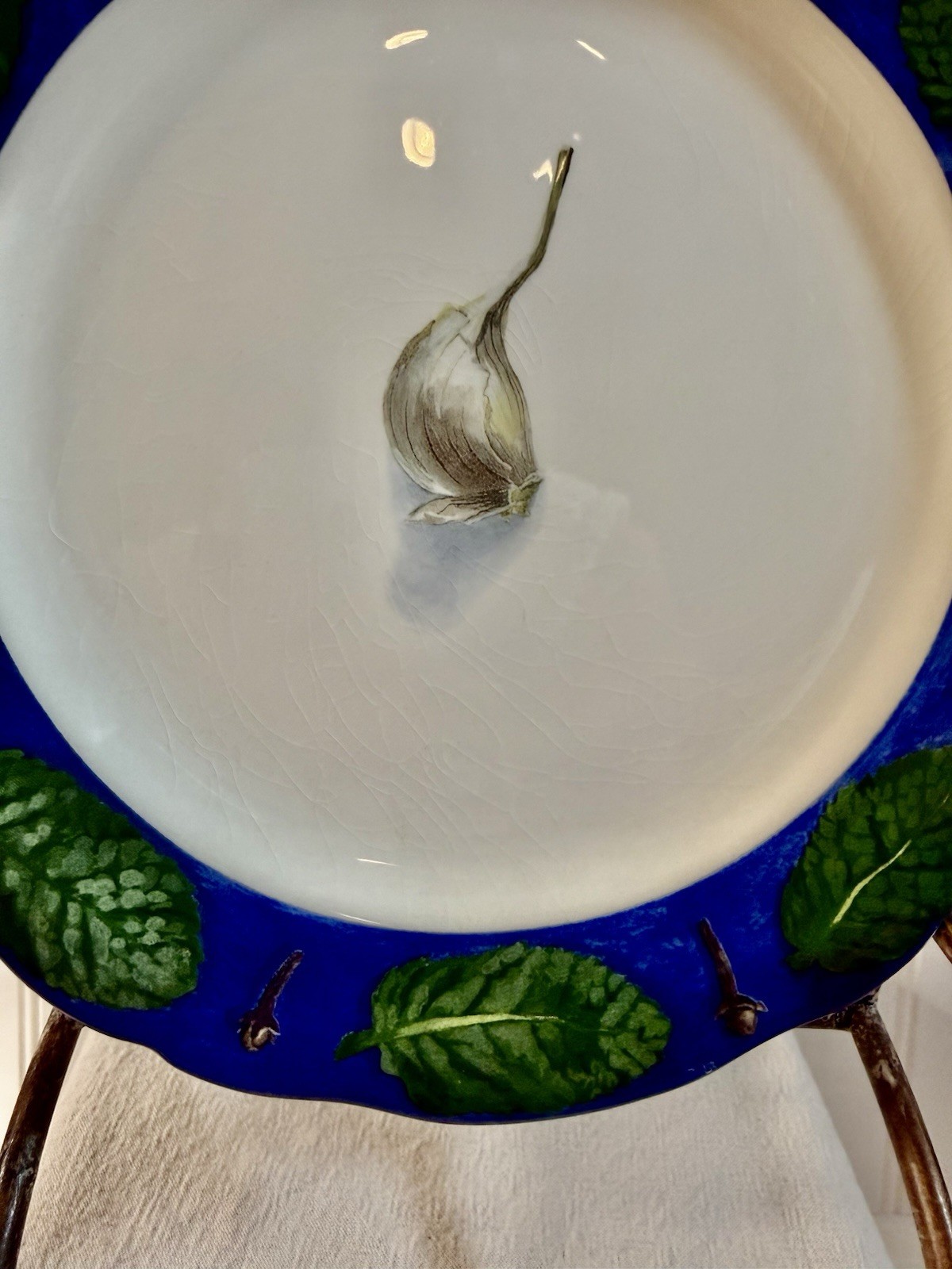 Poivre Et Sel Blue Vint. Set of 4 Salad Plates 8.75″ Faiencerie De Gien France