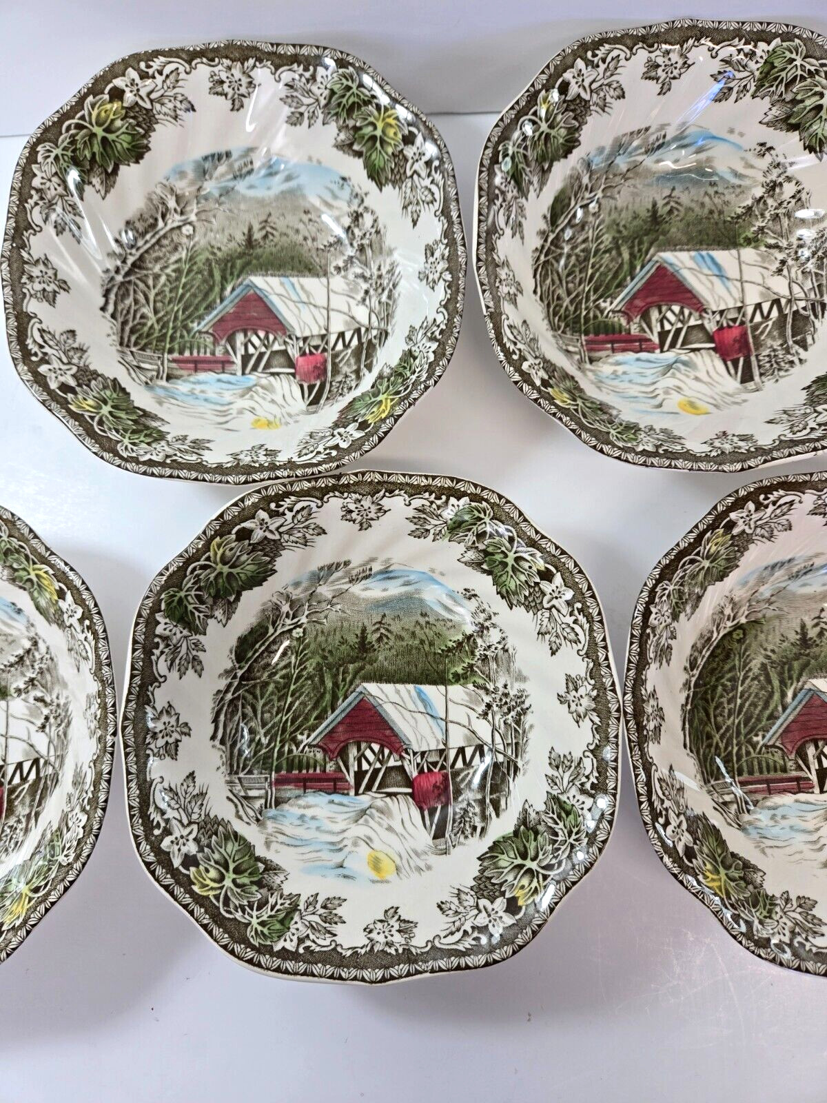 Johnson Brothers Friendly Village Covered Bridge 7 Square Cereal Bowls England