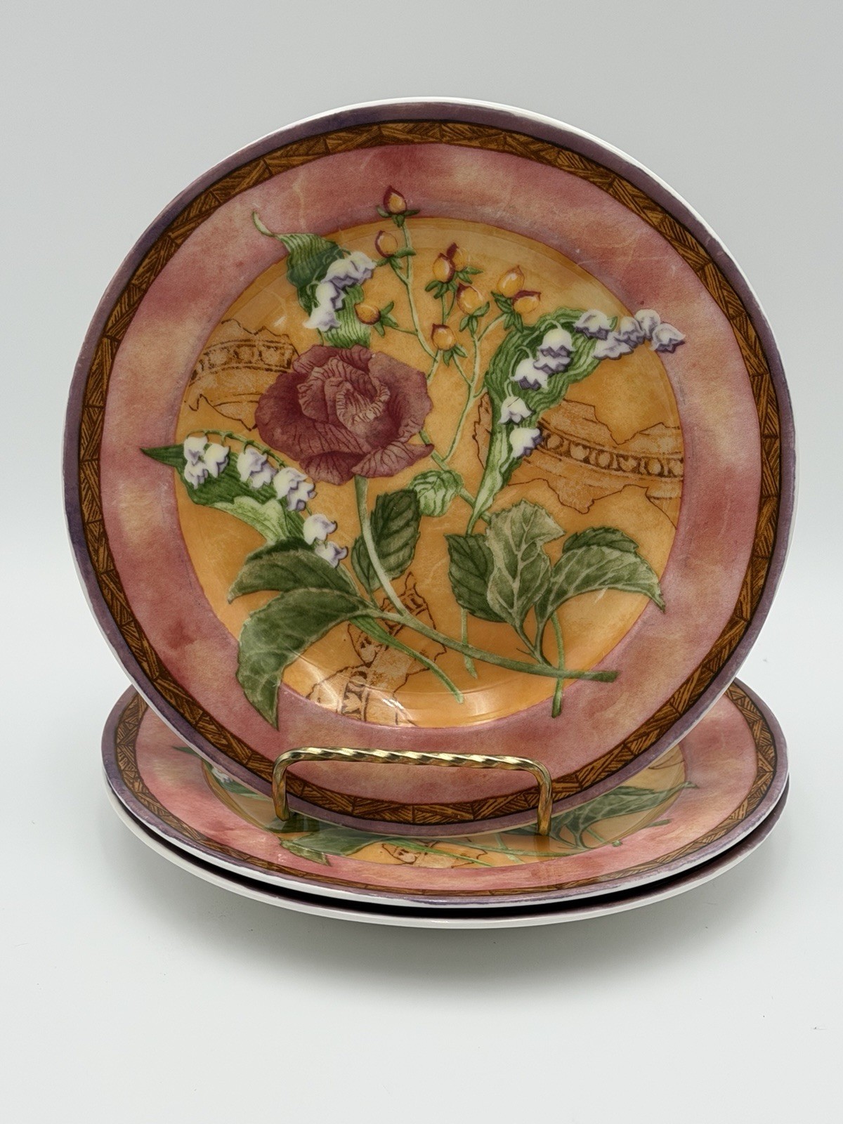 222 Fifth Tuscany Rose Salad Luncheon Plates 6″ Set of 3