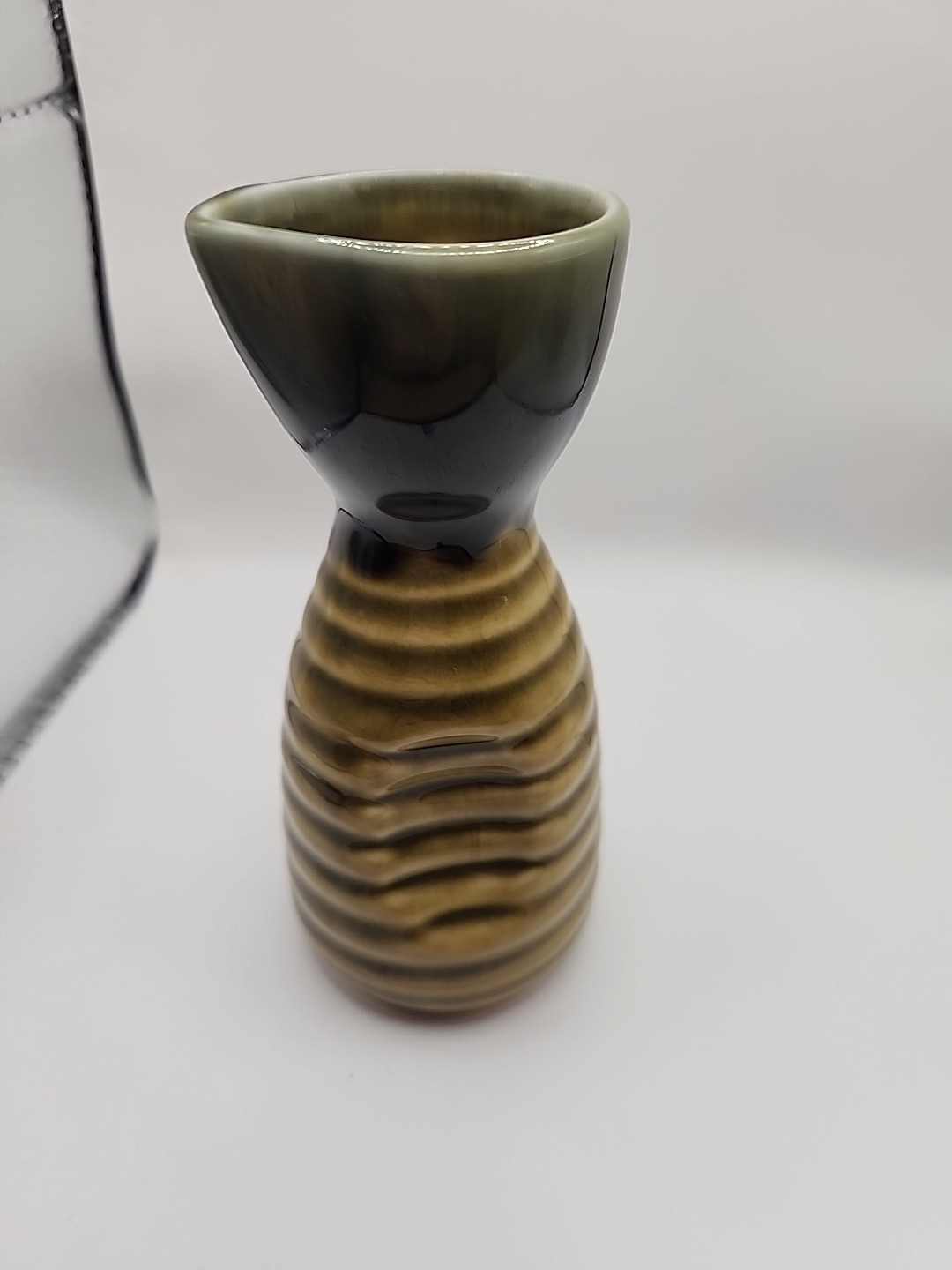 Pottery 5 Inch Tall Grip And Spout Grip Portion resembling Bee Hive top green