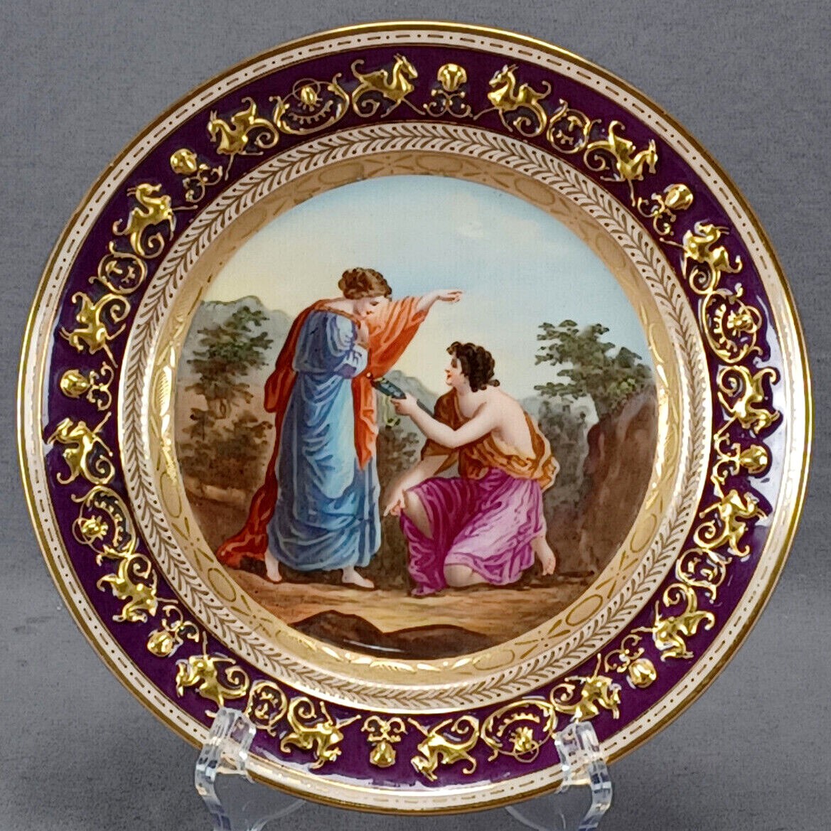 Helena Wolfsohn Dresden Hand Painted Neoclassical Scene Griffin Border Plate