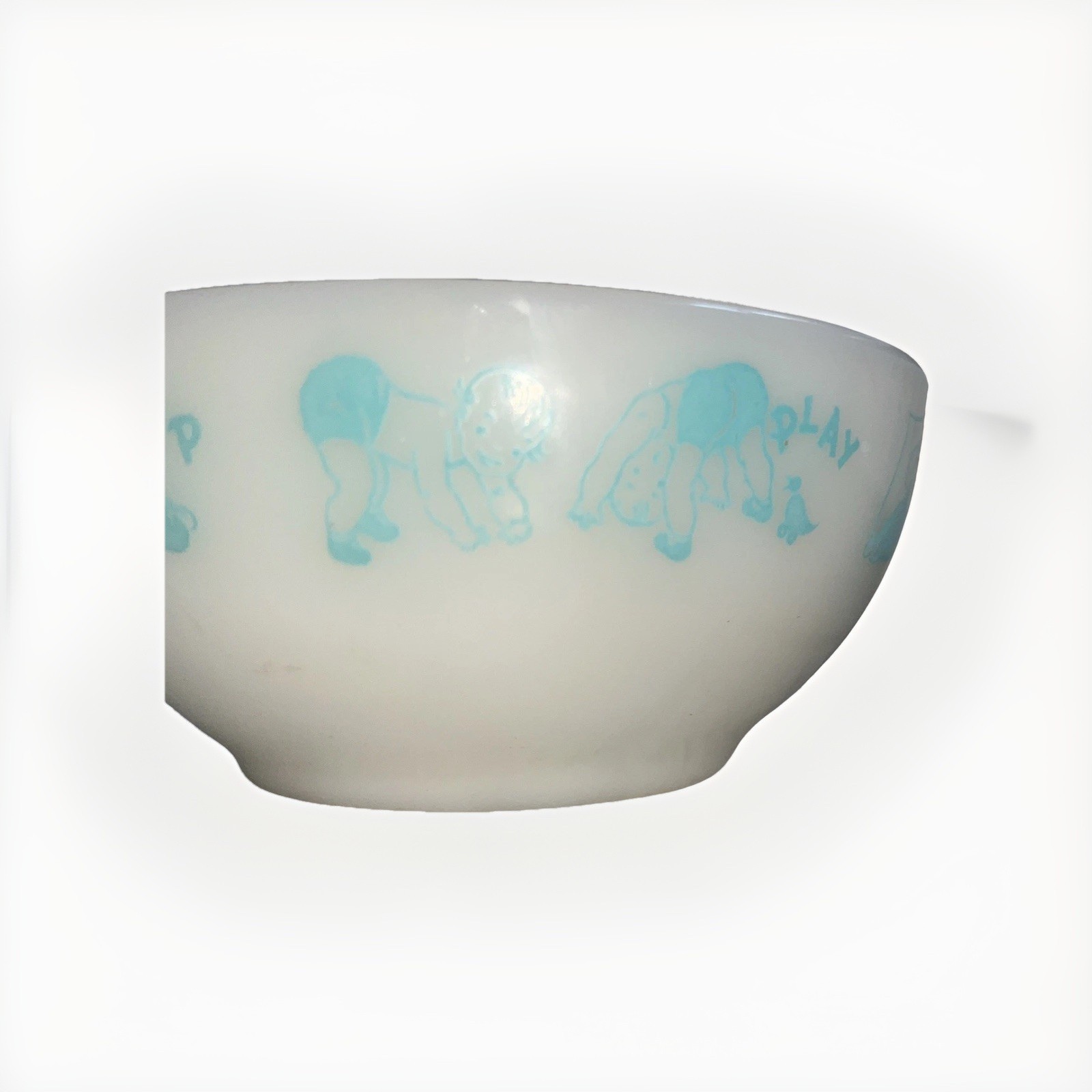 VINTAGE MILK GLASS BOWL SET-FIRE KING EAT, SLEEP, PLAY BABY&CURRIER&IVES GLASBAK