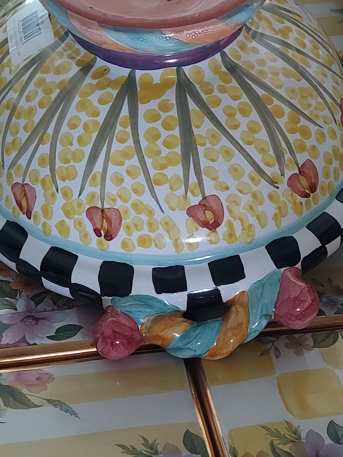 MacKenzie-Childs Taylor Odd Fellows Ceramic Footed Bowl With Courtly Check