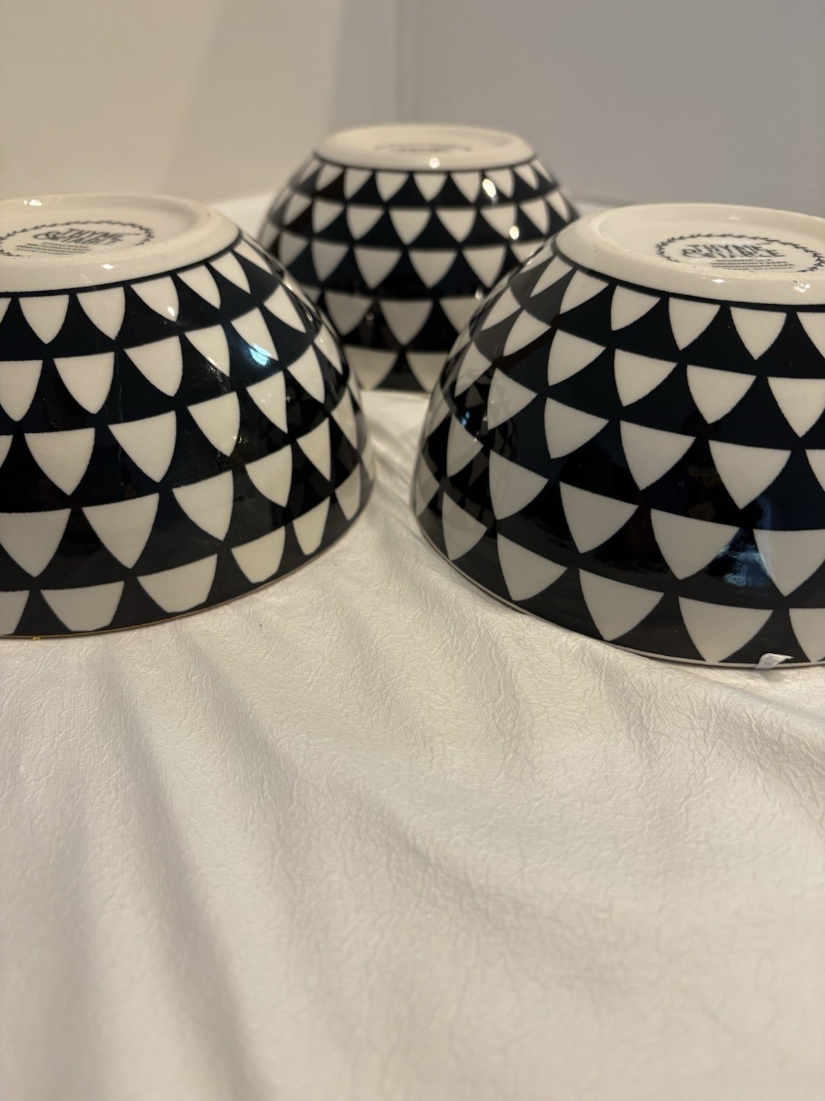 Set Of 3 Thyme & Table Stoneware Serving Bowls Black/White Asymmetrical