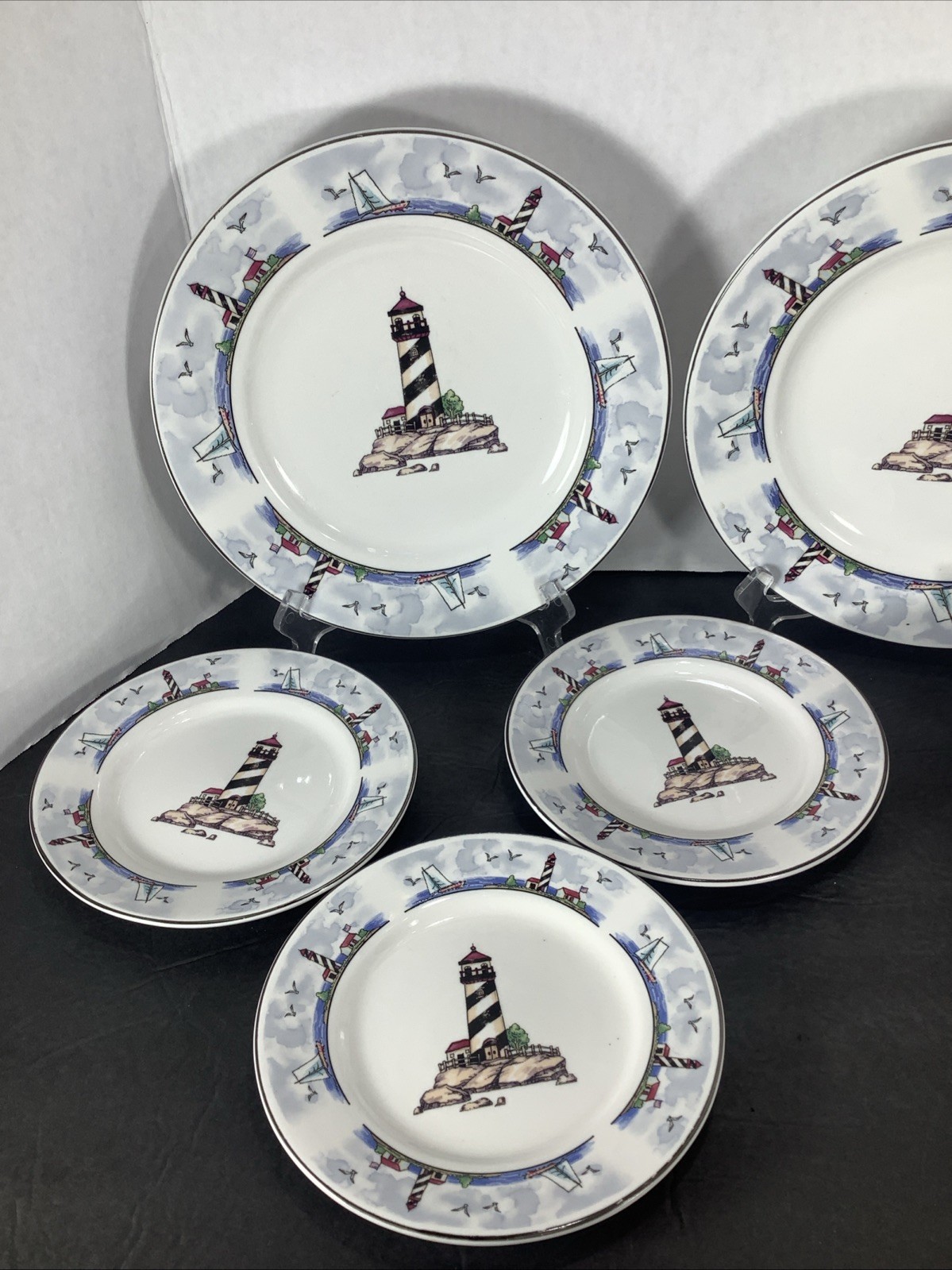 Mixed Set Of 8~Today’s Home Lighthouse Coastal Beach Nautical Plates & Bowls