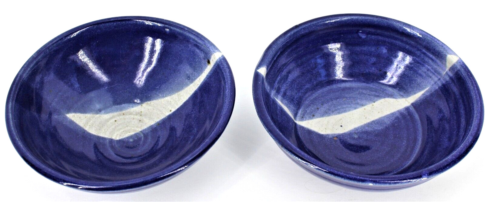Handcrafted Earthenware Ceramic Pottery Cereal Bowls Blue Lot of 2