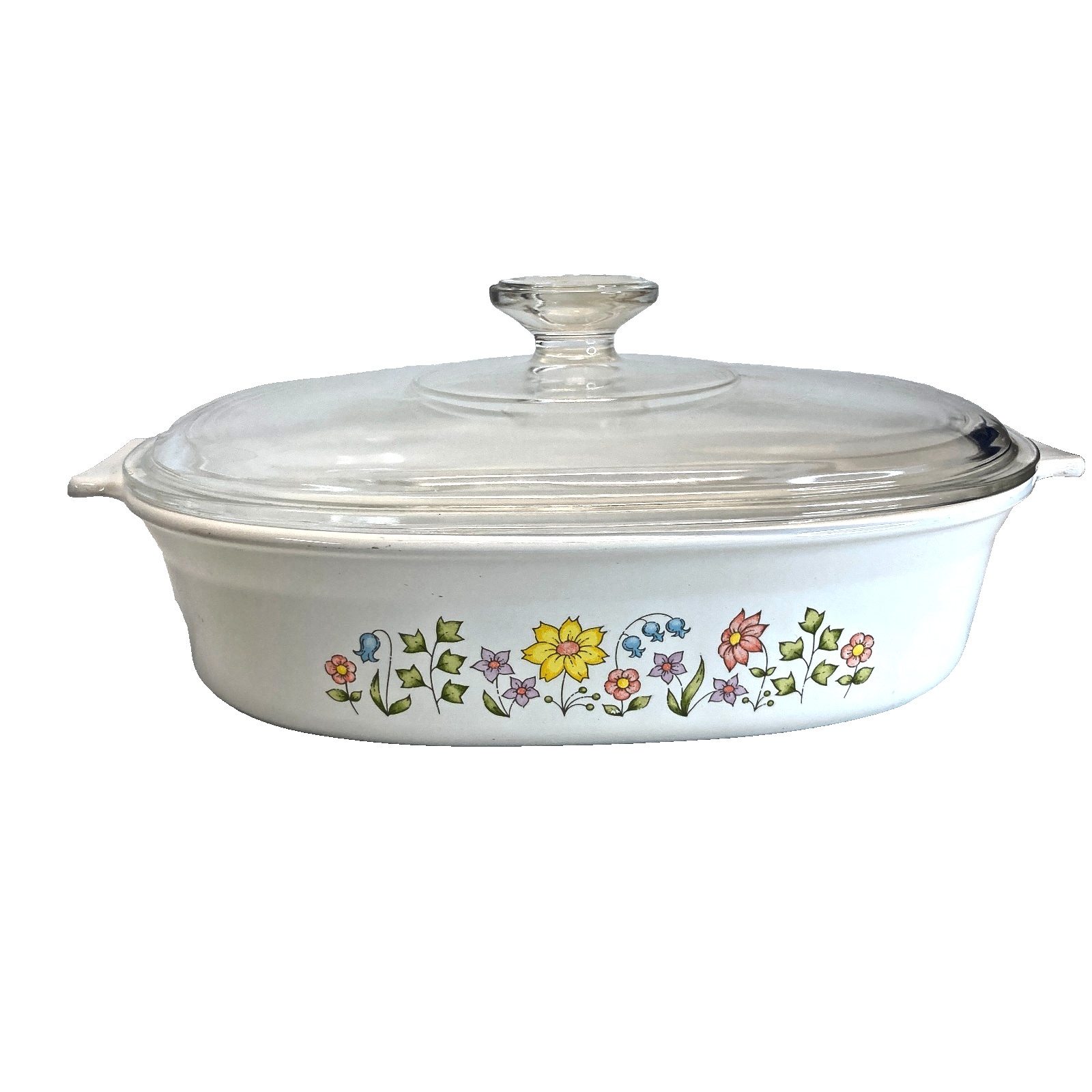 Corning Ware Meadow DC-1 1/2-B W/ Lid Oval Spring Time Flowers 12 x 9″ Vintage