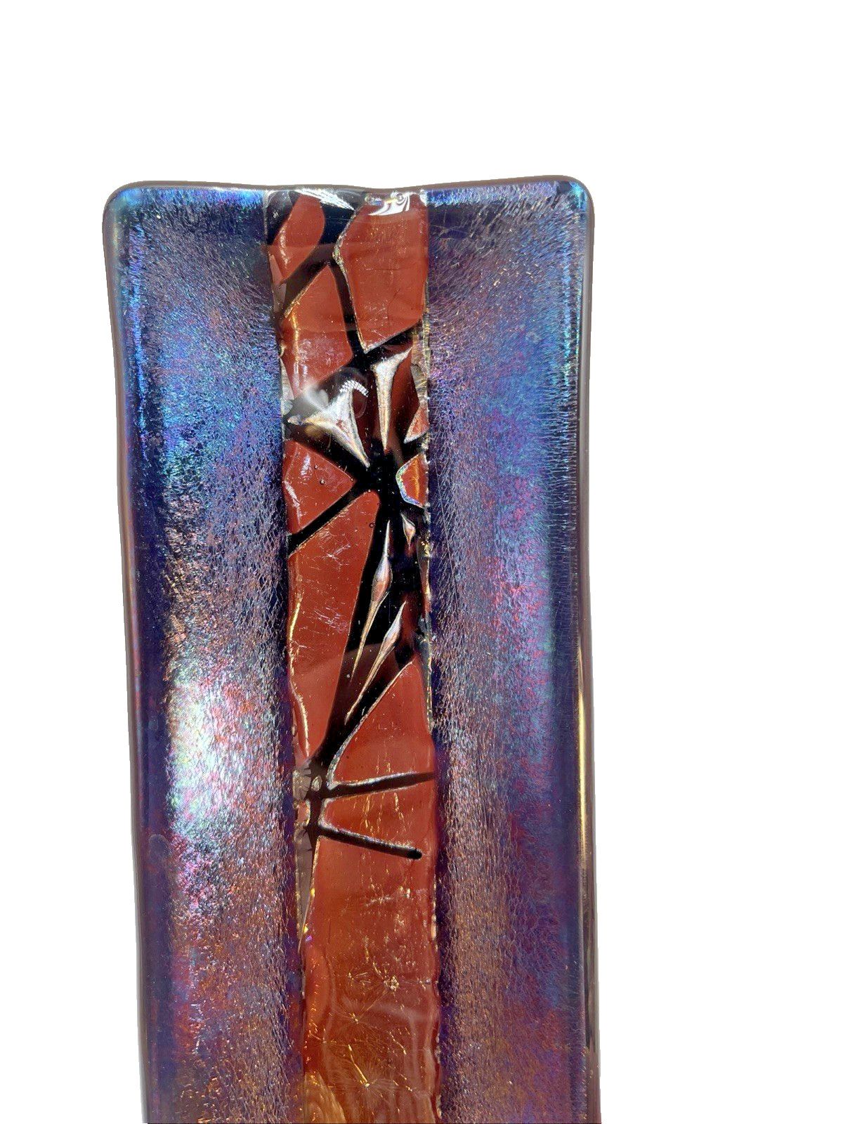 Kurt McVay Art Glass Fused Iridescent Tray / Trinket Dish Signed KM 7.9” x 3.25″