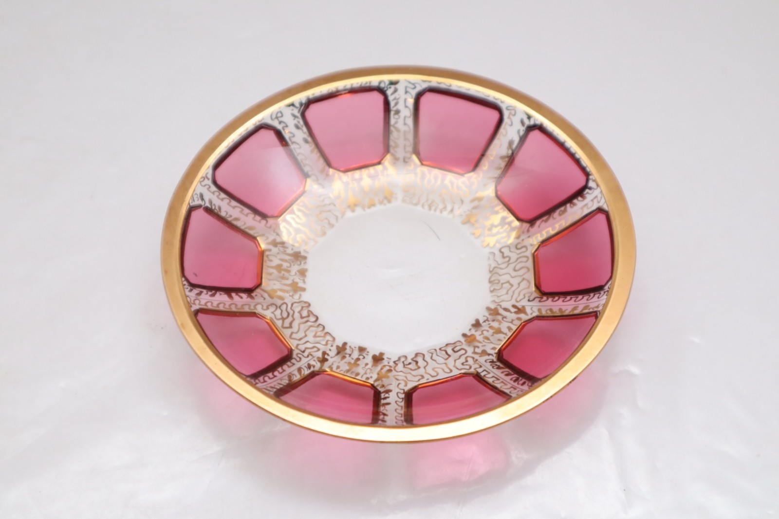 Moser Bohemian Cabochon Pink & Gold Floral Demitasse Espresso Tea Cup & Saucer