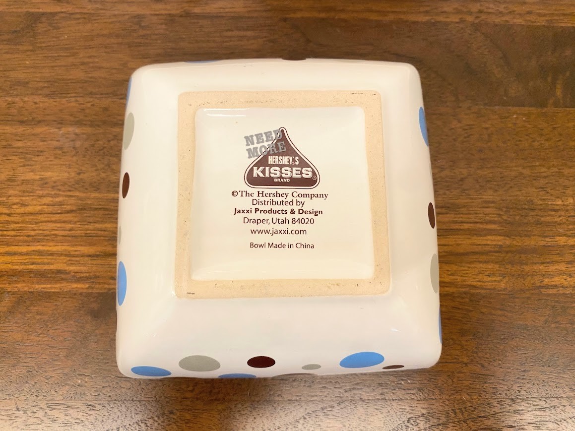 Need More Hershey’s Kisses Dish Bowl Blue White Polka Dots Candy Chocolate 5″x5″
