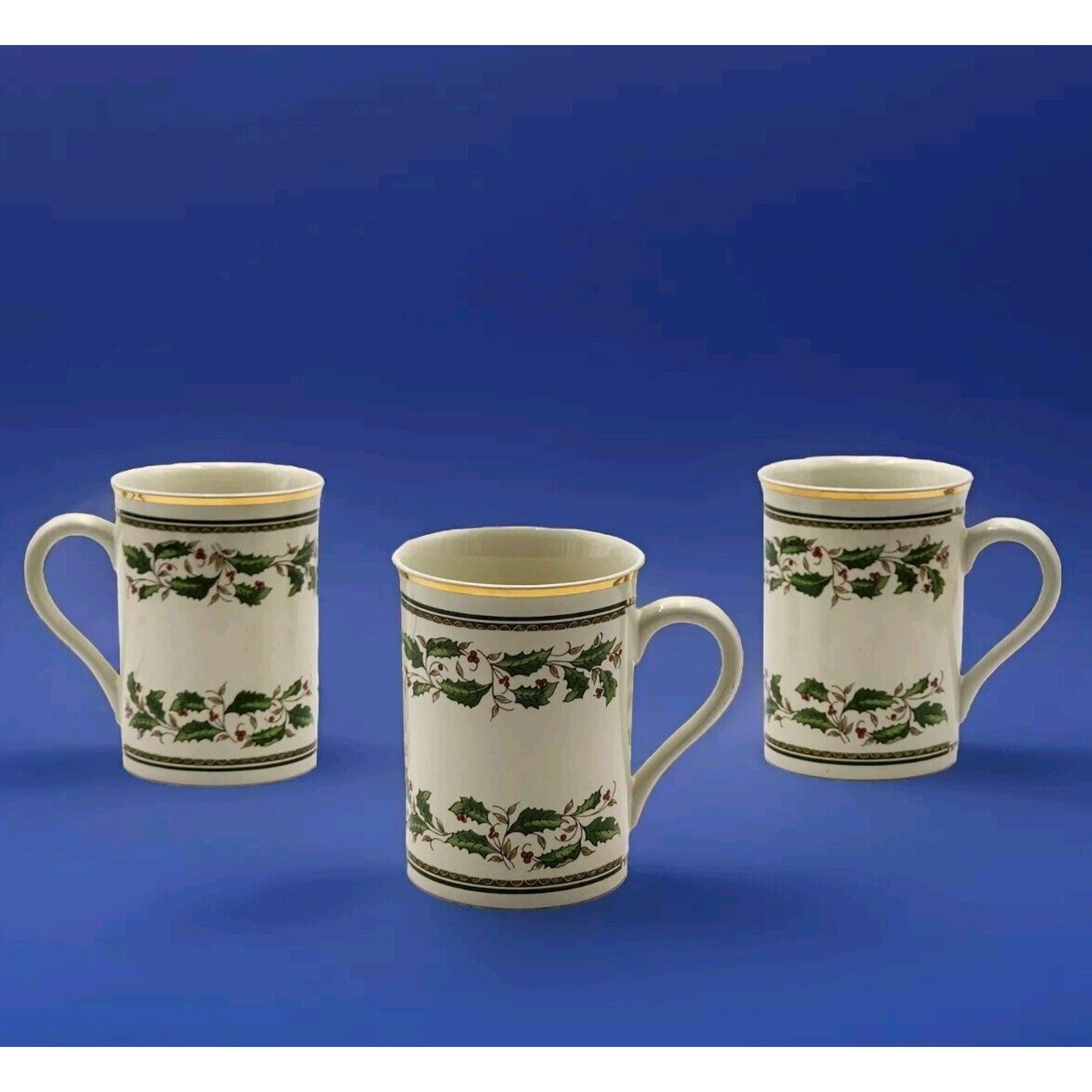 Set of 3 Konitz Germany Holly Holiday Home For The Holidays Porcelain Mugs 1994