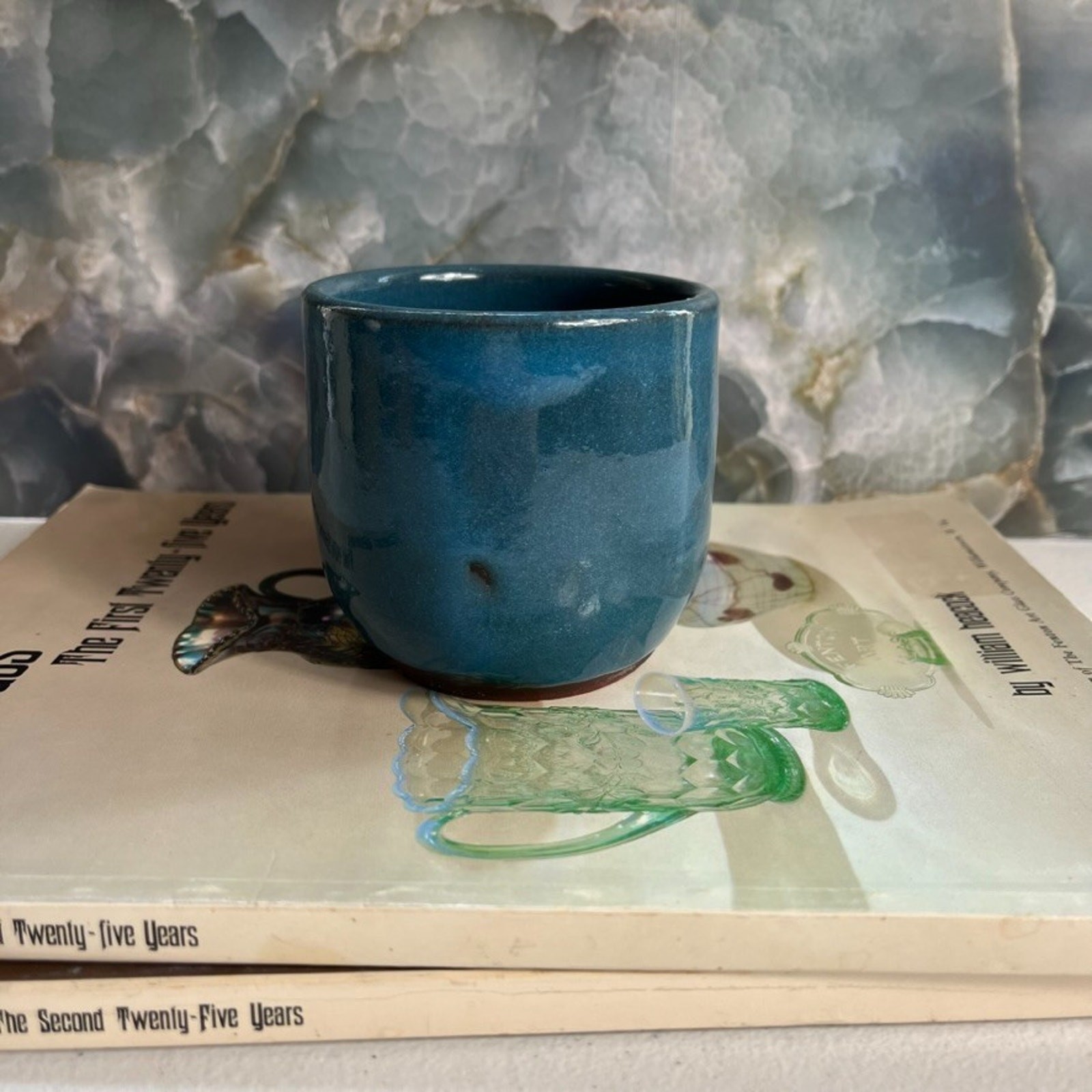 Studio Art Pottery Mugs Set of 2 Blue Dipped Glazed 4.5 x 3in 5 x 3.5in