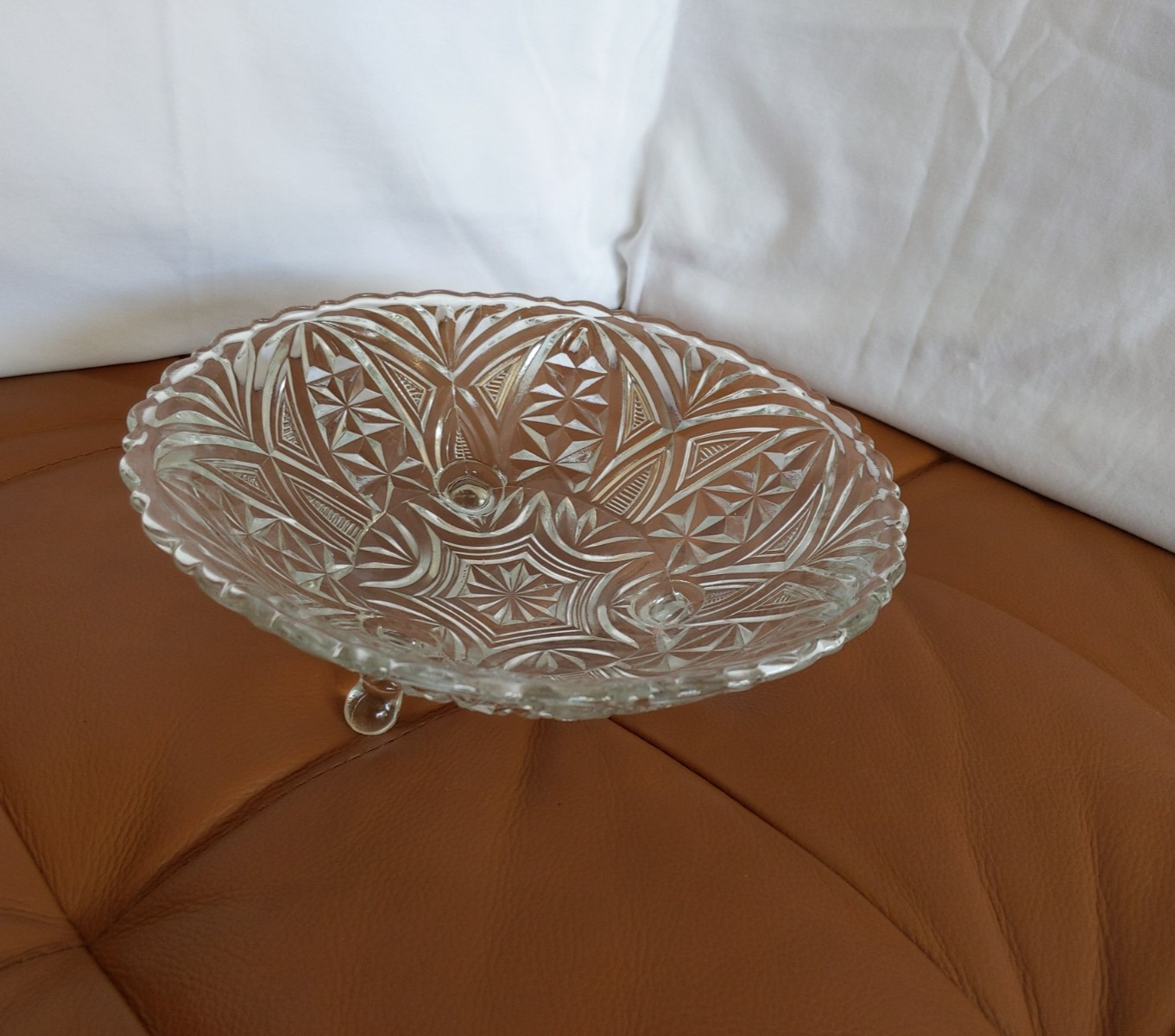 Vintage Anchor Hocking Serving Bowl Clear Pressed Glass 3 Footed 9in Dish 1960