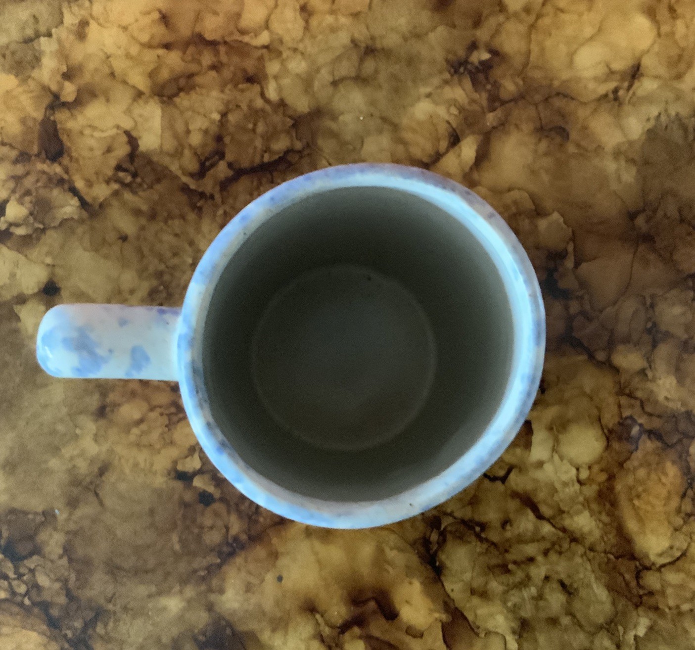Roseville Handmade Pottery Tall Mug Cream And Blue 5 1/2 Inches