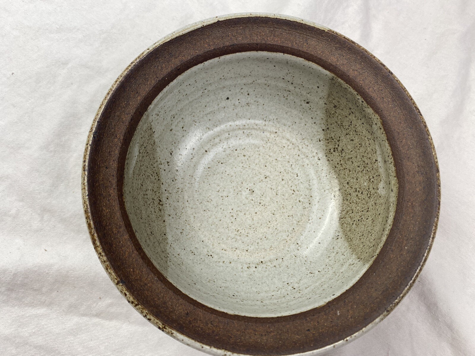 Pottery Bowl Or Brie Baker Pot Blue Tan White Speckled Glaze 6-3/4” Diameter