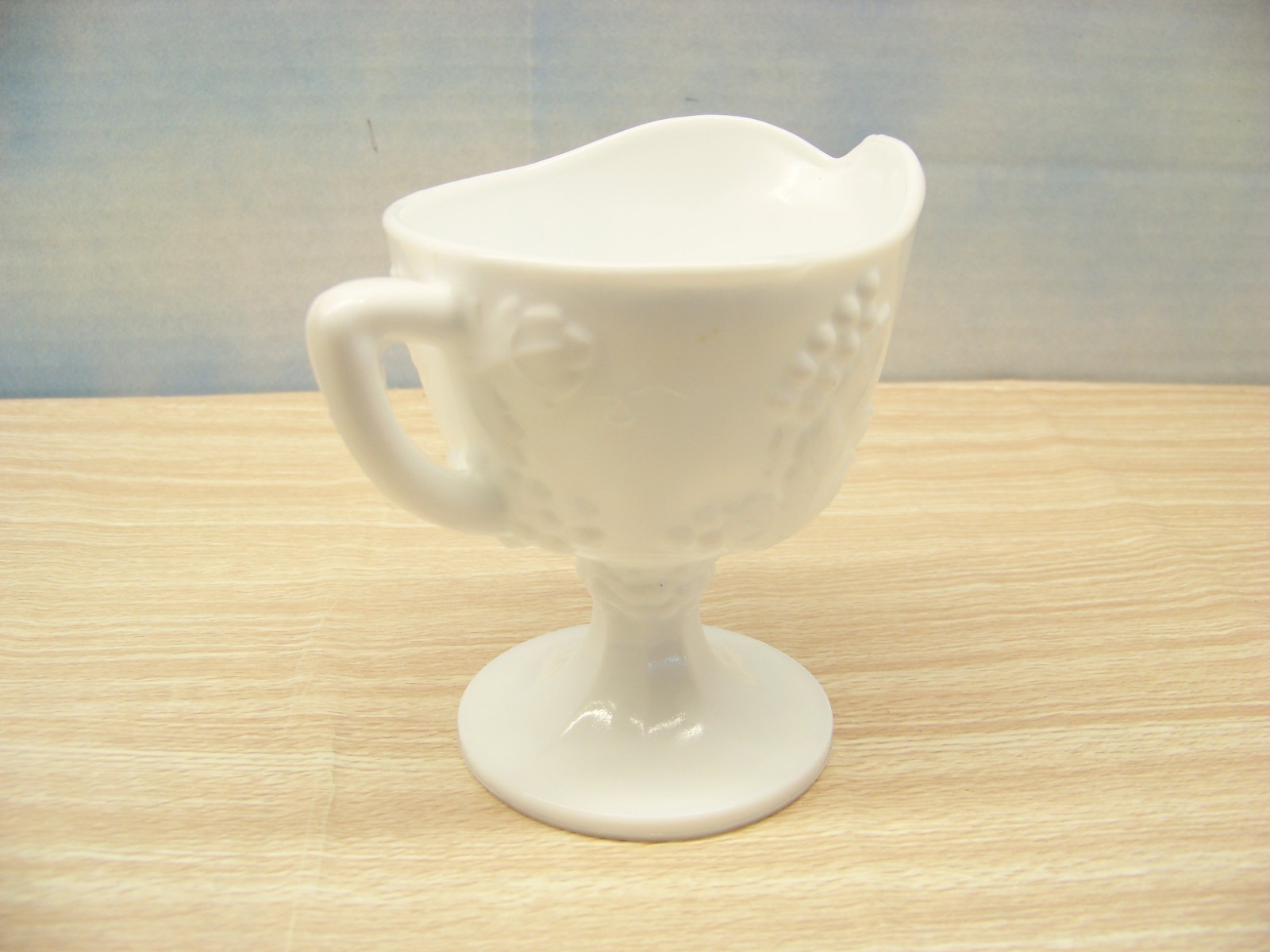 Milk Glass Creamer – Grape Design – Pedestal Base
