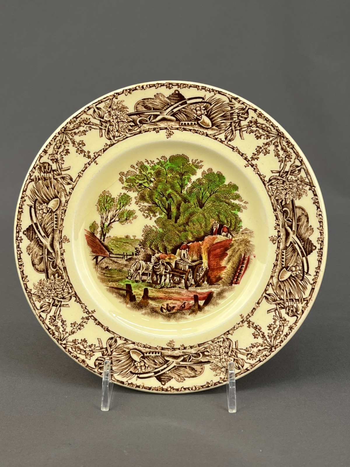 16 Arthur J Wilkinson RURAL SCENES Brown Multicolor Transfer 6 1/2″ Bread Plates