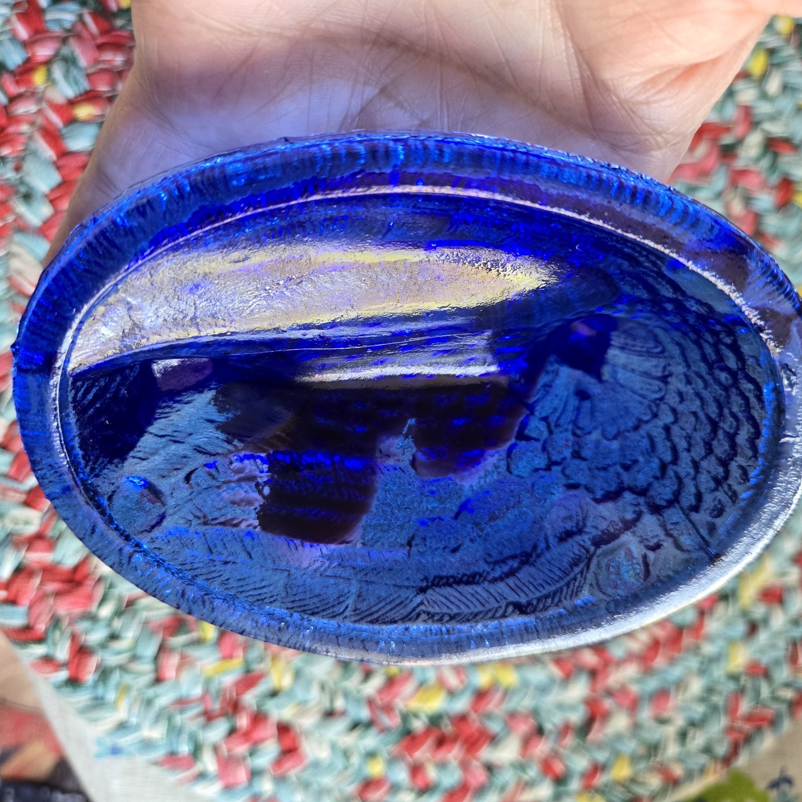 Hen on Nest Chicken Cobalt Blue Glass Style Dish 6 In Cottage Core Grandma Core