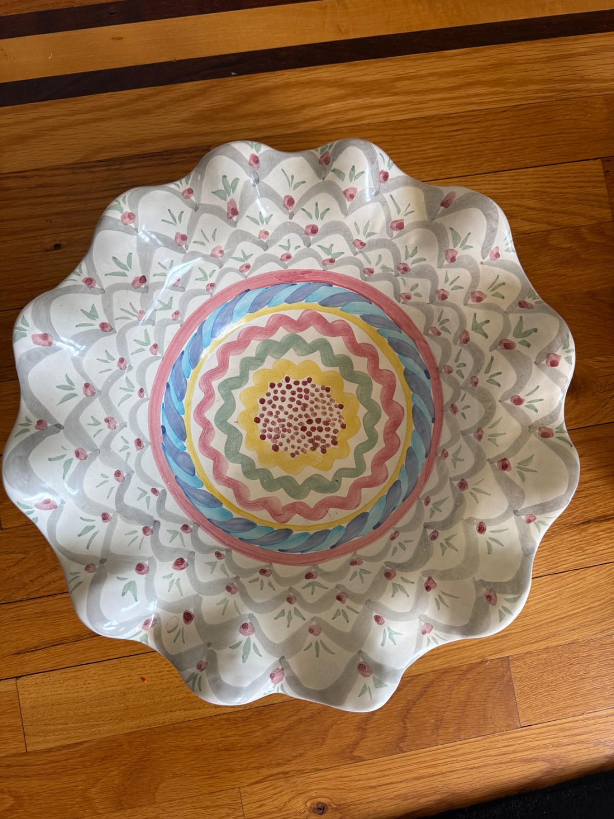 McKenzie Childs Aalsmeer Coupe Handmade Pottery Ruffled Bowl 8.375″